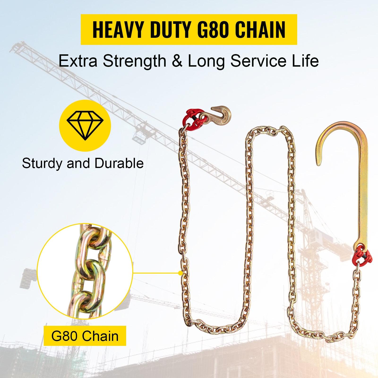 Gold-Tip 5/16" X 10' Grade 70 Tow Chain With J Hook - 4,700 Lbs WLL Wrecker