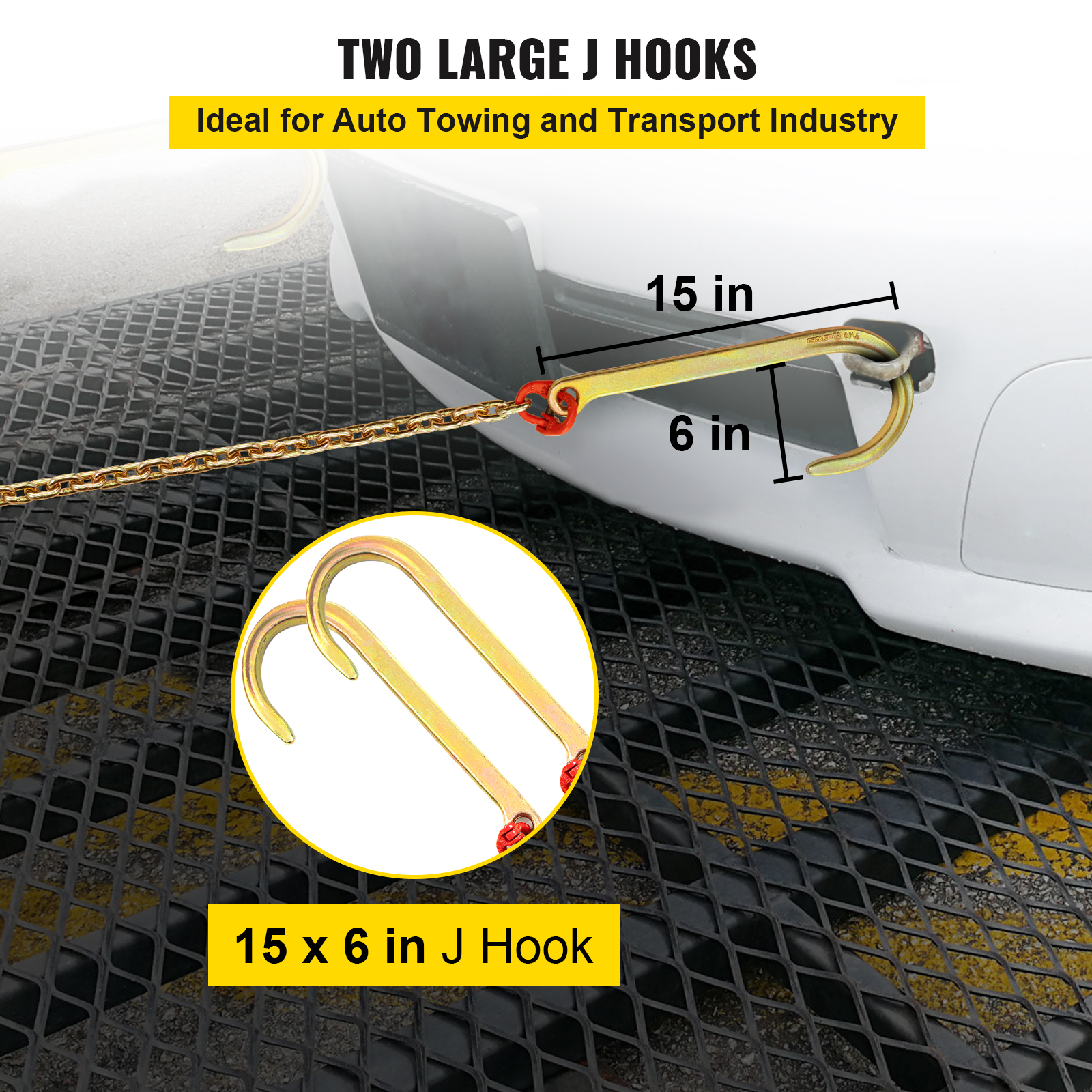 VEVOR Tow Chain J Hook 5/16"×2'/3'/10' V-Chain Bridle w/ 15" Large R T J Hooks - Picture 30 of 50