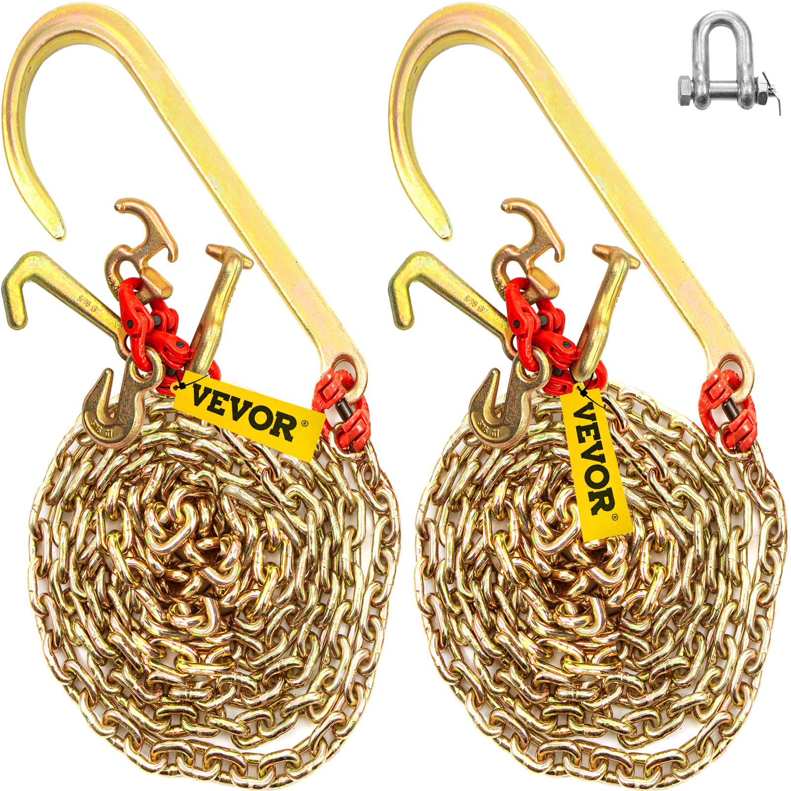 VEVOR Tow Chain J Hook 5/16×2'/3'/10' V-Chain Bridle w/ 15 Large R T J  Hooks