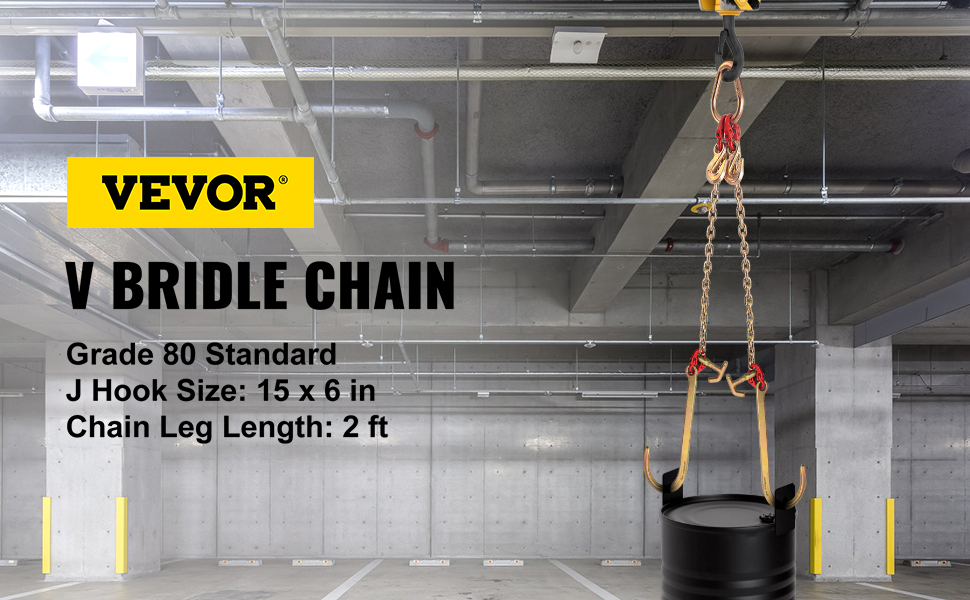 VEVOR V Bridle Chain, 5/16 in x 2 ft Tow Chain Bridle, Grade 80 V