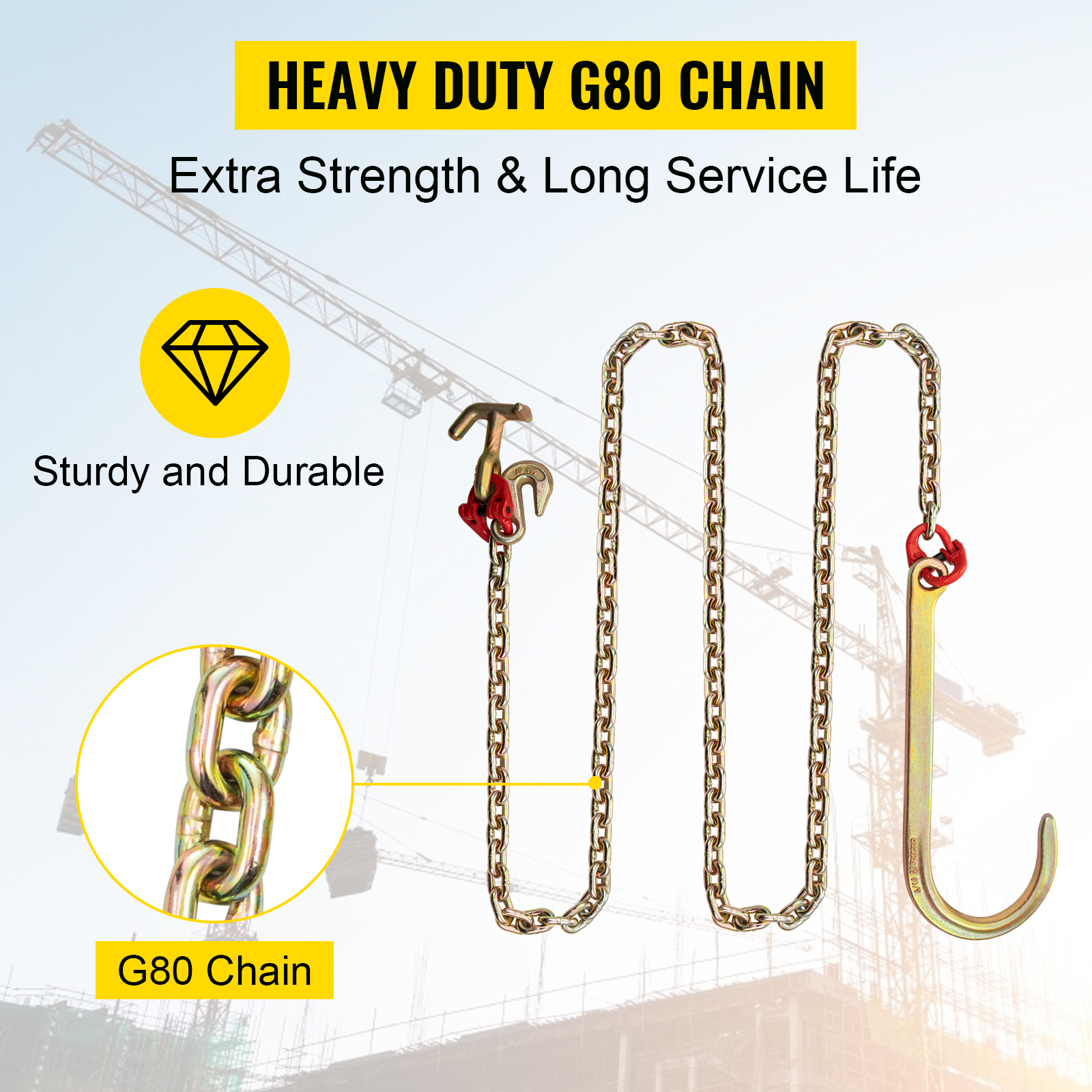 thumbnail image 2 of 5/16" X 10' Long Shank J Hook Tow Chain W. RTJ Cluster & Grab Hook 2 of 11