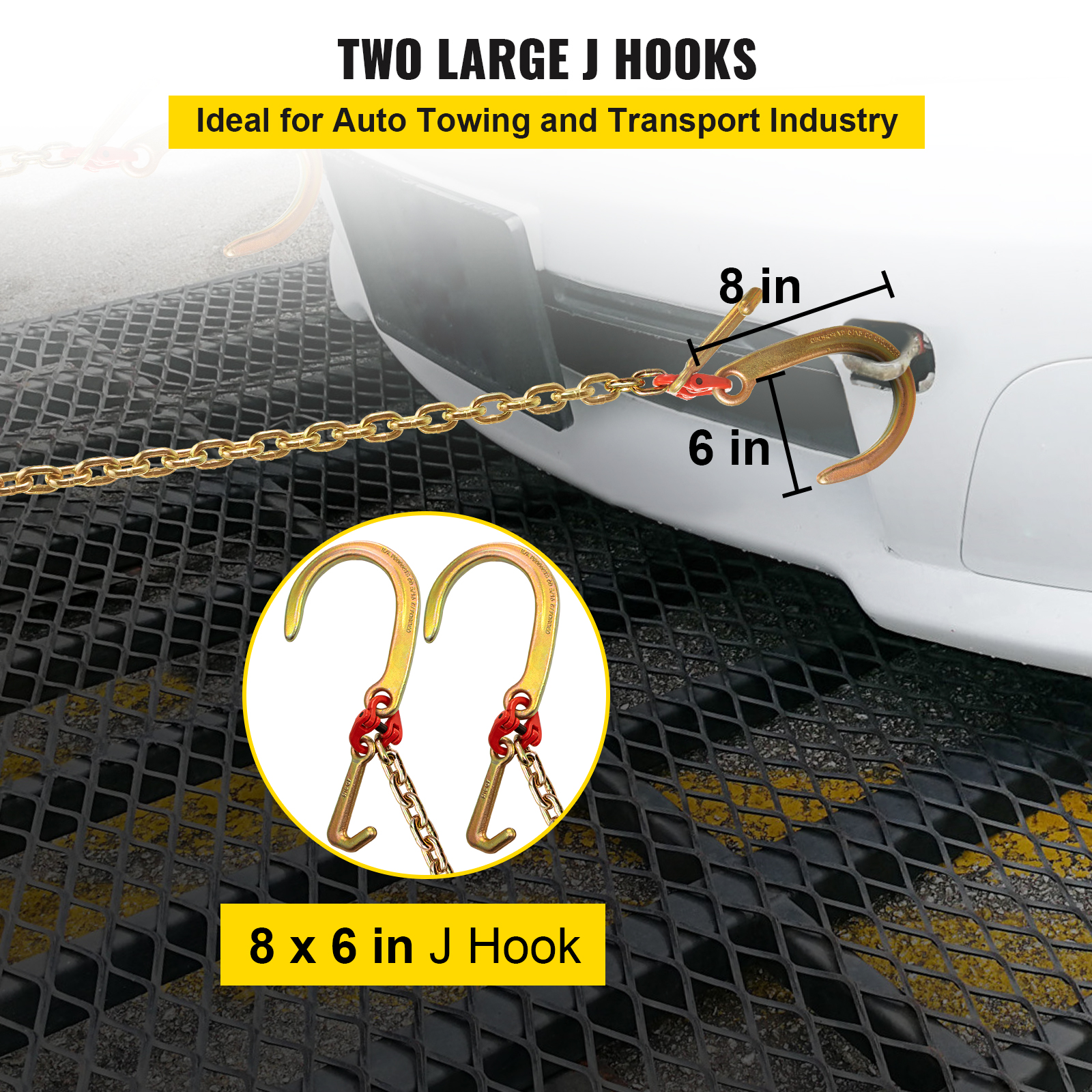 VEVOR 5/16"x2' Tow Chain J Hook G80 V-Chain Bridle w/ TJ/RJ Grabe Hook