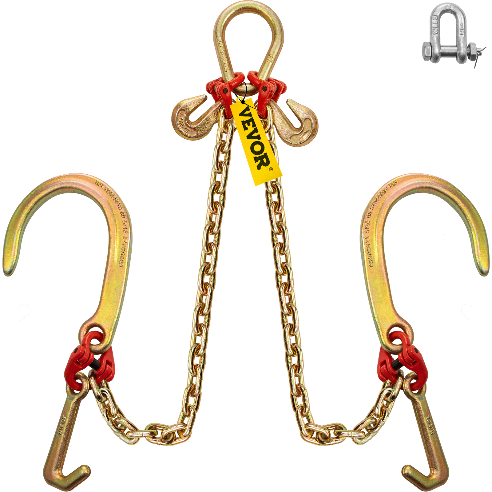 VEVOR 5/16x10' J Hook Tow Chain Long Shank G80 w/ Grab Hook & RTJ Hooks  2PCS