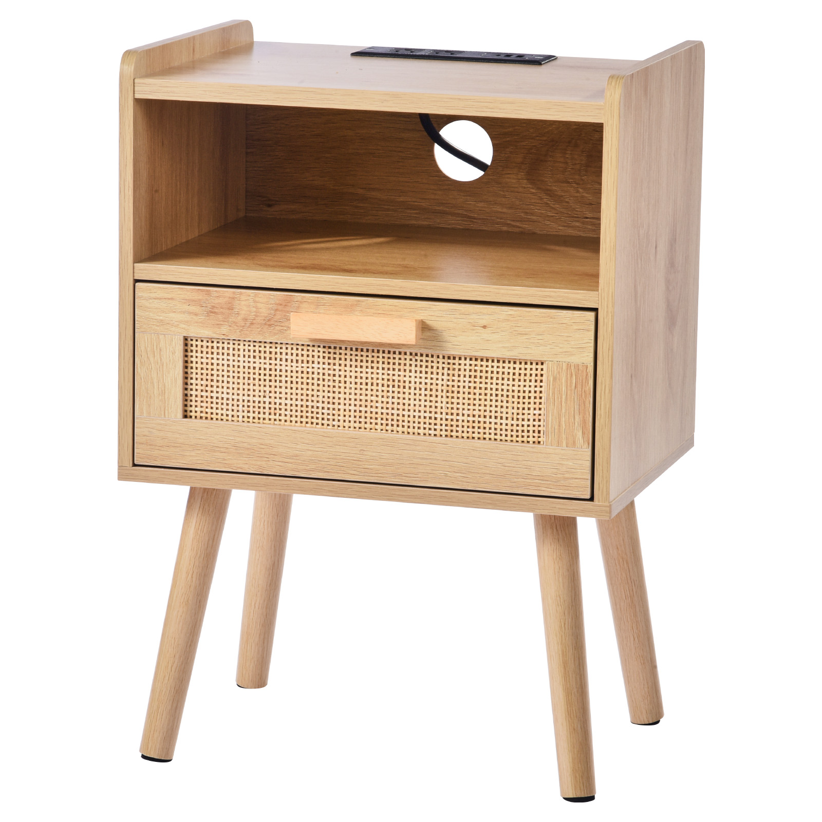 Rattan Nightstand End Table with Drawer/2 Drawers Open Shelf Boho Bedside Table - Picture 12 of 26