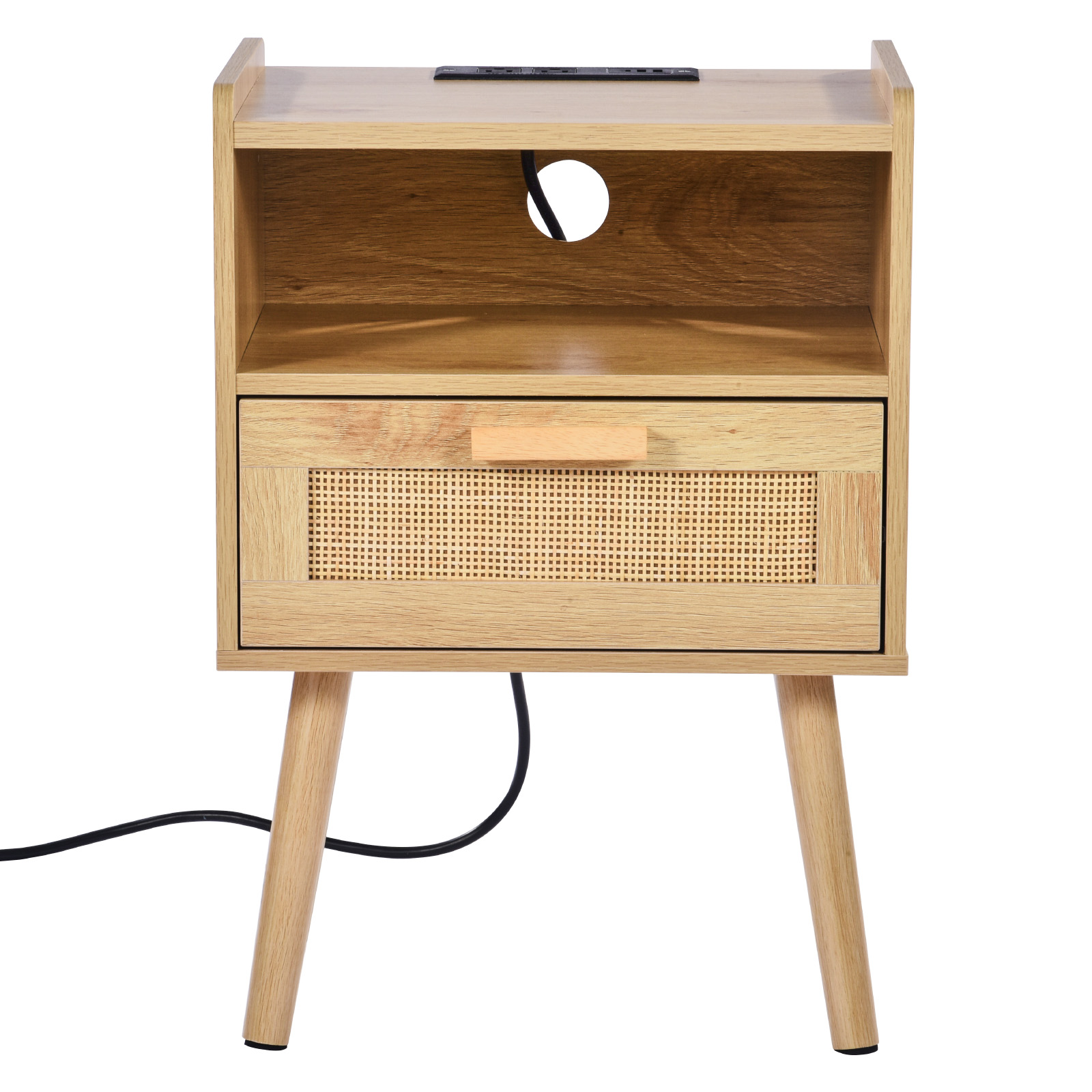 Rattan Nightstand End Table with Drawer/2 Drawers Open Shelf Boho Bedside Table - Picture 14 of 26