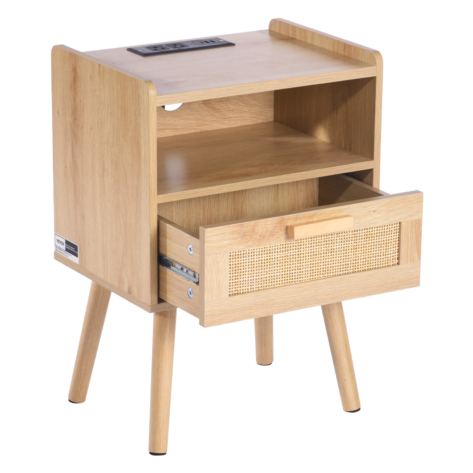 Rattan Nightstand End Table with Drawer/2 Drawers Open Shelf Boho Bedside Table - Picture 11 of 26
