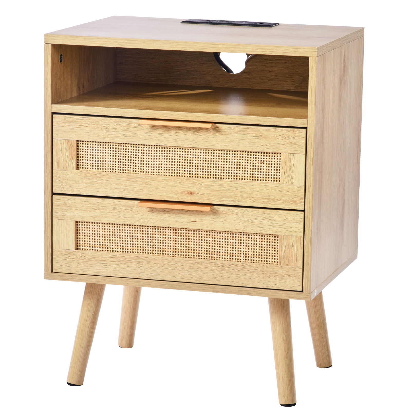 Rattan Nightstand End Table with Drawer/2 Drawers Open Shelf Boho Bedside Table - Picture 24 of 26