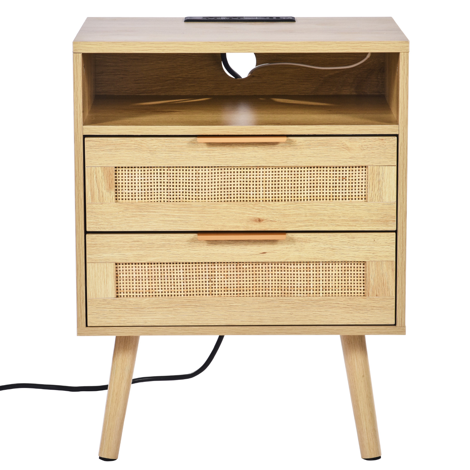 Rattan Nightstand End Table with Drawer/2 Drawers Open Shelf Boho Bedside Table - Picture 26 of 26