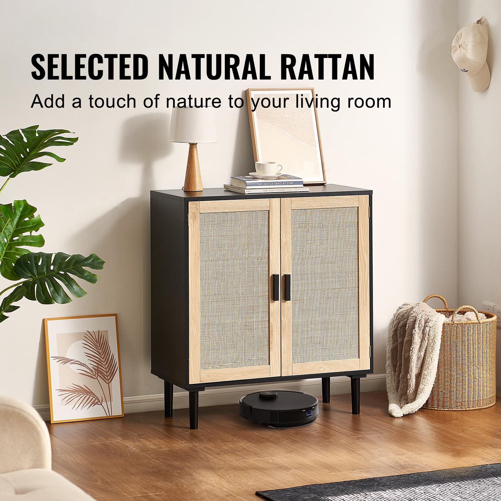 Rattan Cabinet with 4/2 Magnetic Doors 2/3 Drawers Adjustable Shelves Natural - Picture 28 of 86