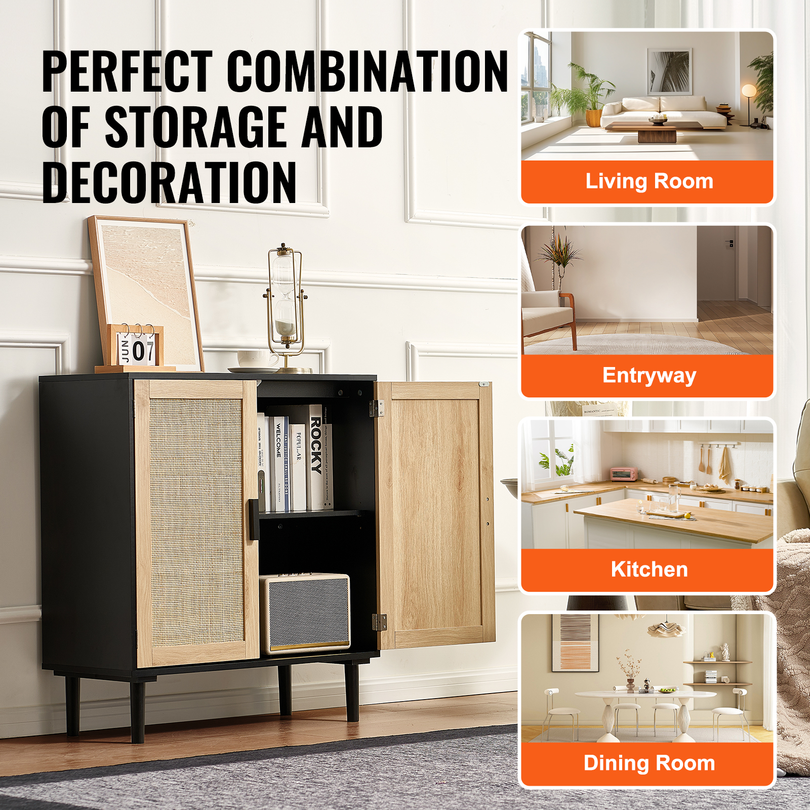 Rattan Cabinet with 4/2 Magnetic Doors 2/3 Drawers Adjustable Shelves Natural - Picture 32 of 86