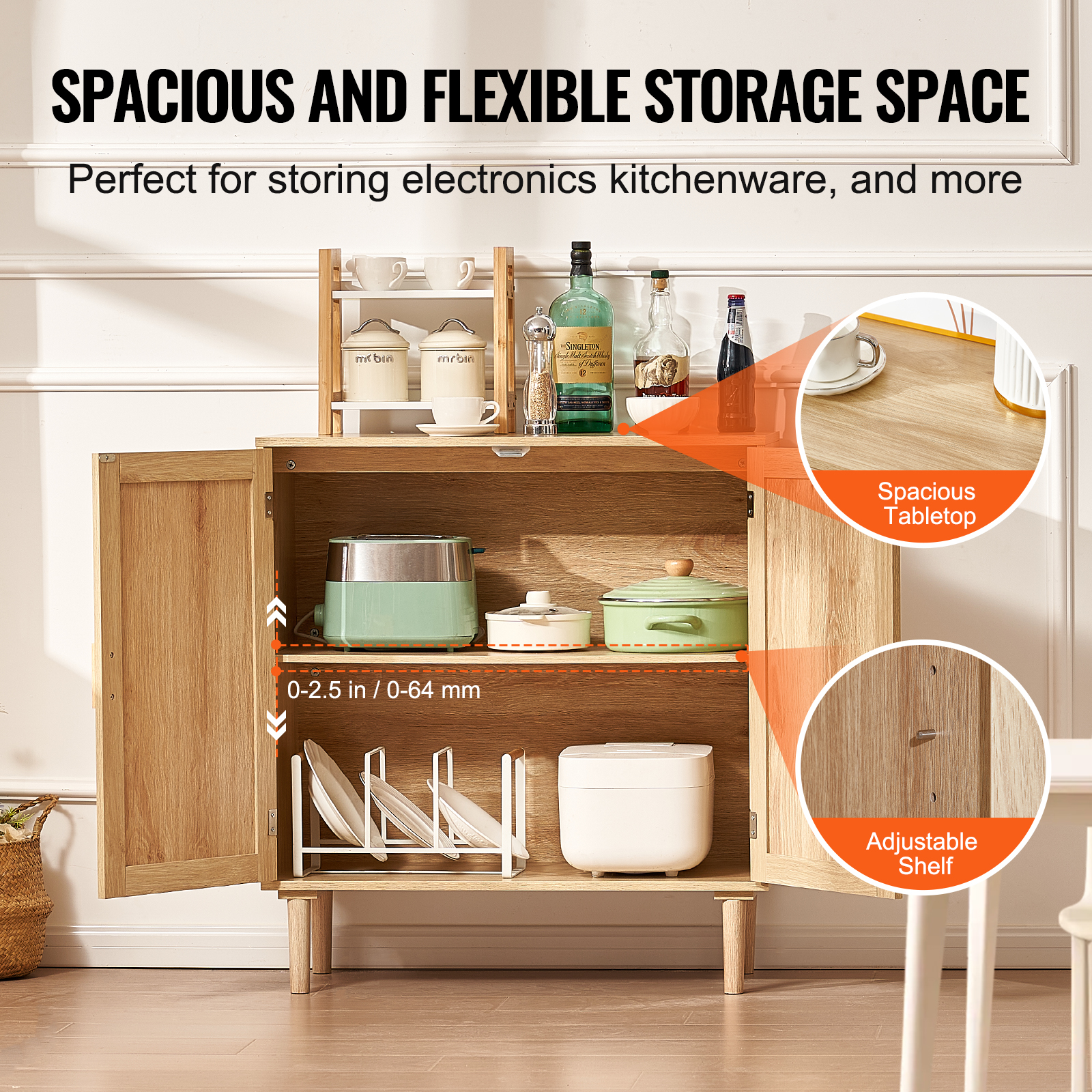 Rattan Cabinet with 4/2 Magnetic Doors 2/3 Drawers Adjustable Shelves Natural - Picture 18 of 86