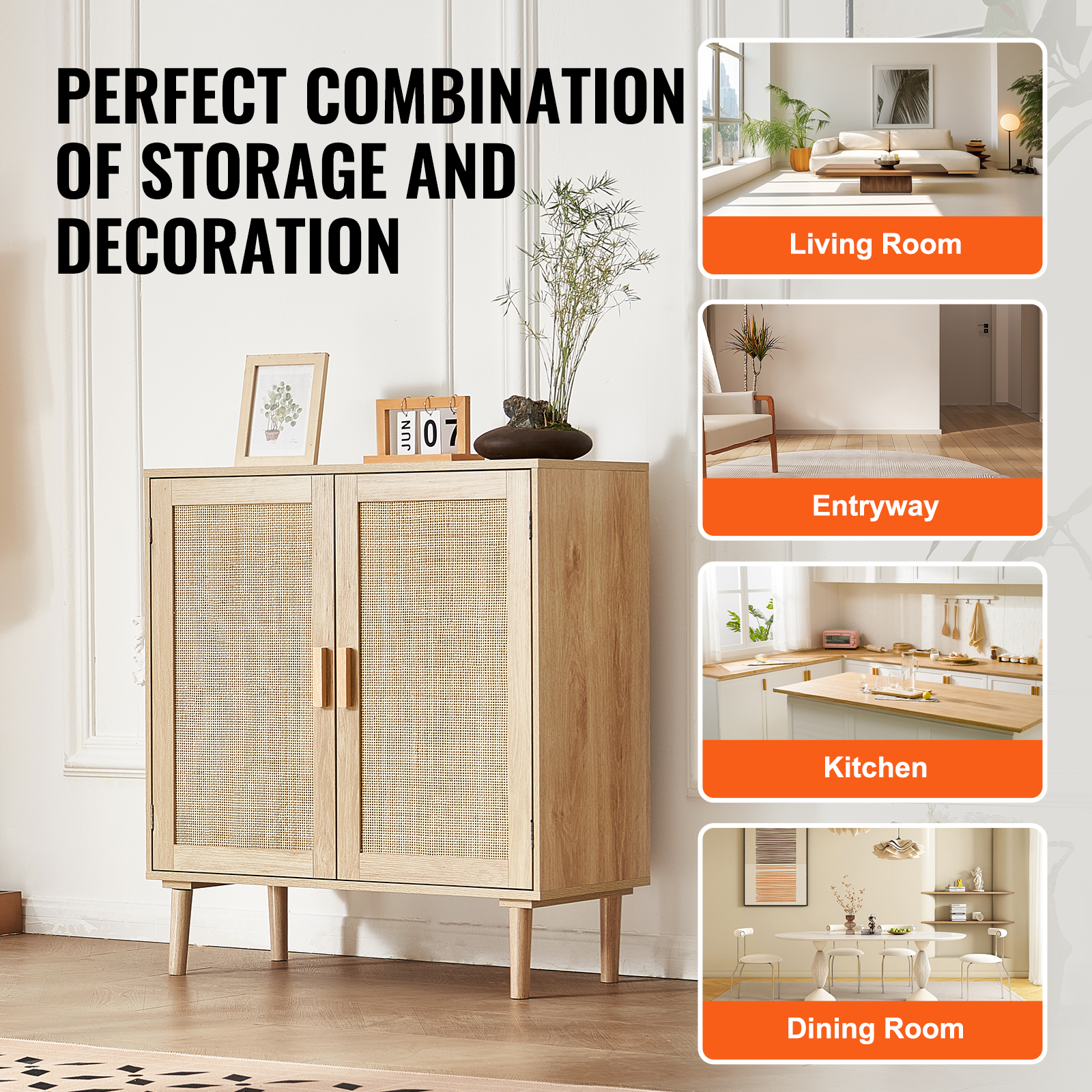 Rattan Cabinet with 4/2 Magnetic Doors 2/3 Drawers Adjustable Shelves Natural - Picture 20 of 86