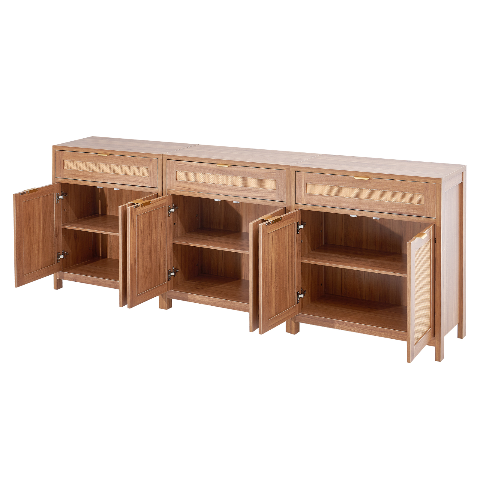 Rattan Cabinet with 4/2 Magnetic Doors 2/3 Drawers Adjustable Shelves Natural - Picture 86 of 86