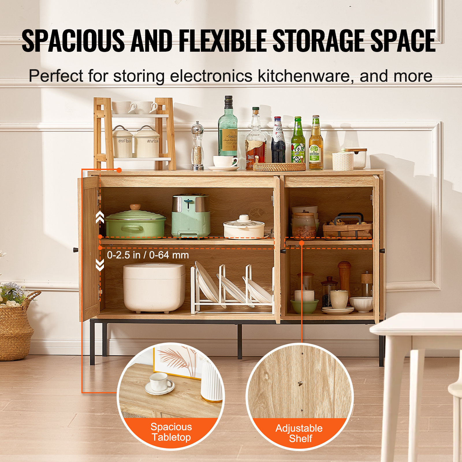 Rattan Cabinet with 4/2 Magnetic Doors 2/3 Drawers Adjustable Shelves Natural - Picture 66 of 86