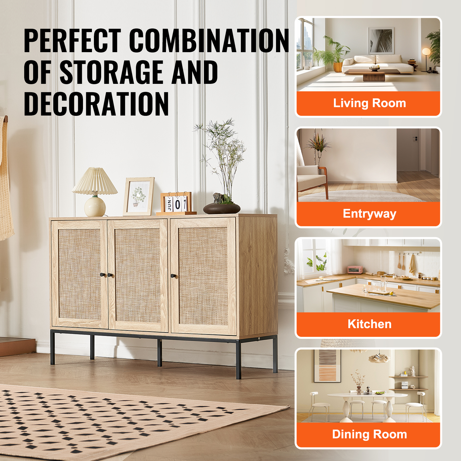 Rattan Cabinet with 4/2 Magnetic Doors 2/3 Drawers Adjustable Shelves Natural - Picture 68 of 86