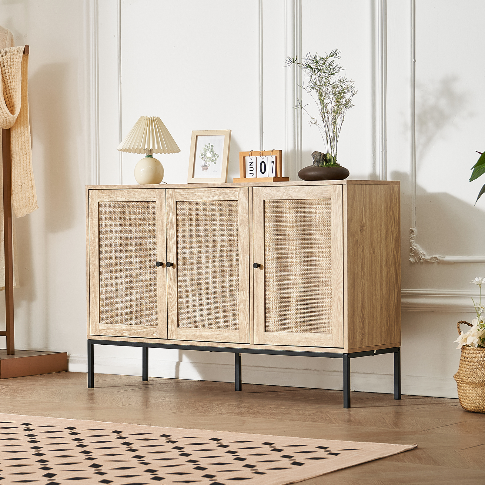 Rattan Cabinet with 4/2 Magnetic Doors 2/3 Drawers Adjustable Shelves Natural - Picture 63 of 86