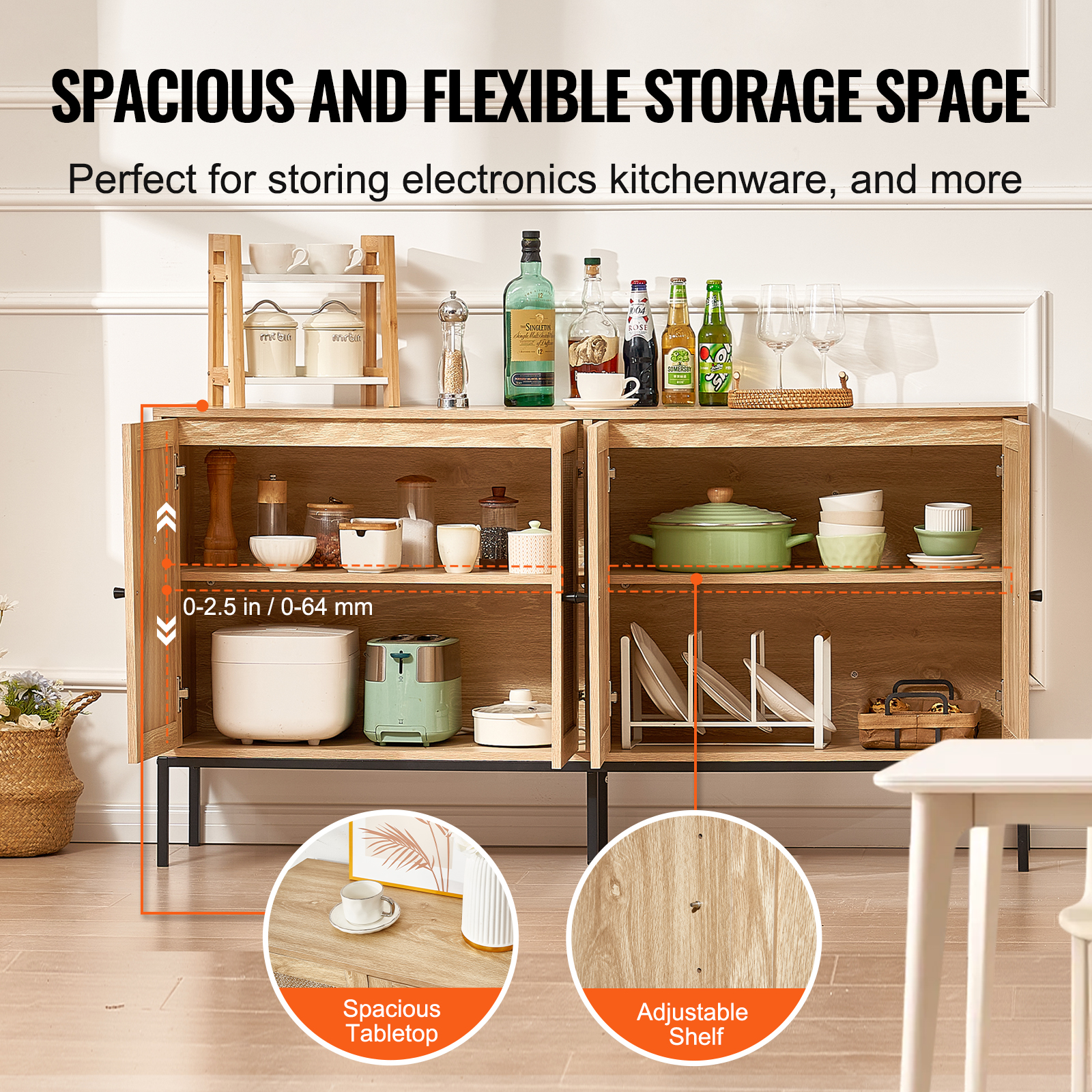 Rattan Cabinet with 4/2 Magnetic Doors 2/3 Drawers Adjustable Shelves Natural - Picture 42 of 86