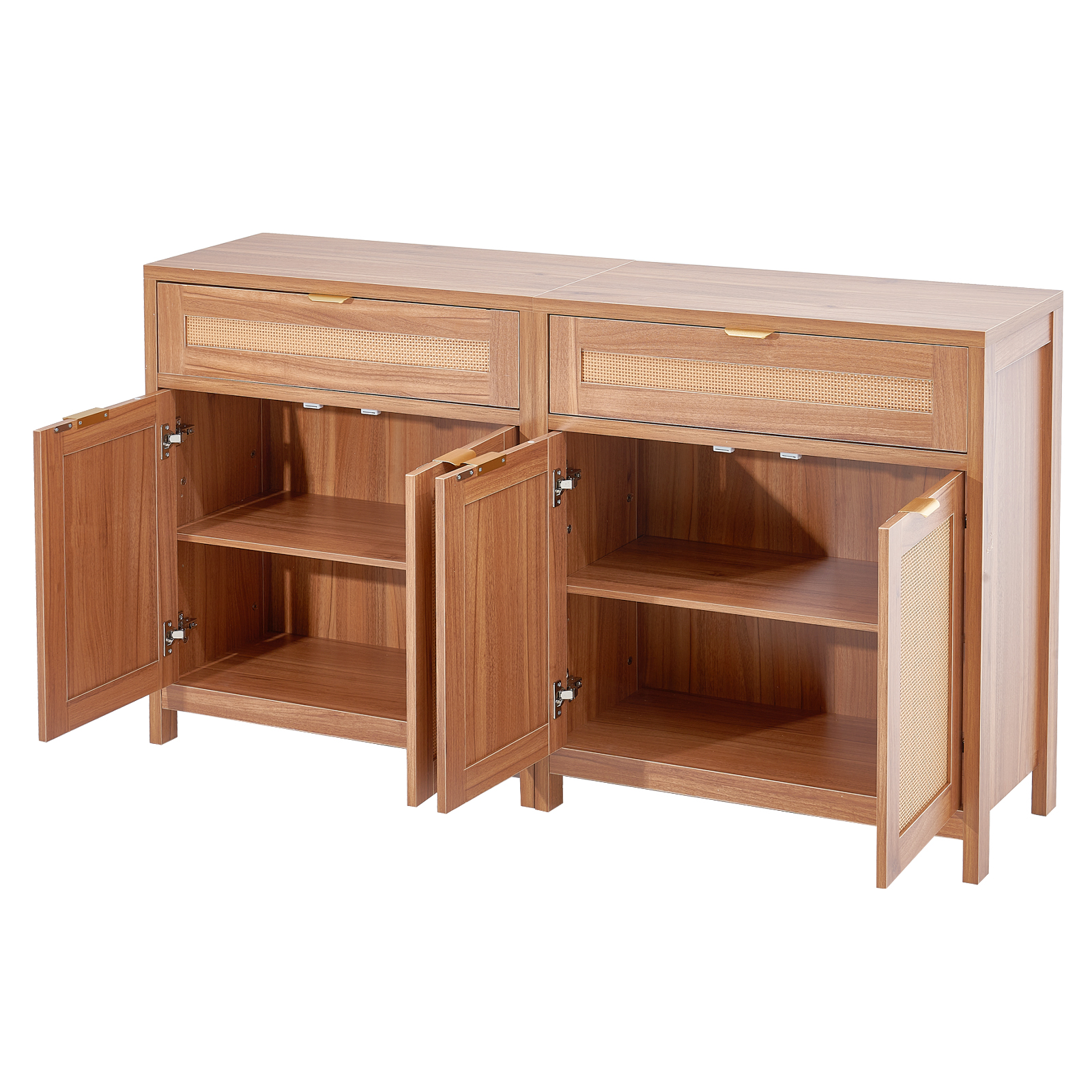 Rattan Cabinet with 4/2 Magnetic Doors 2/3 Drawers Adjustable Shelves Natural - Picture 62 of 86
