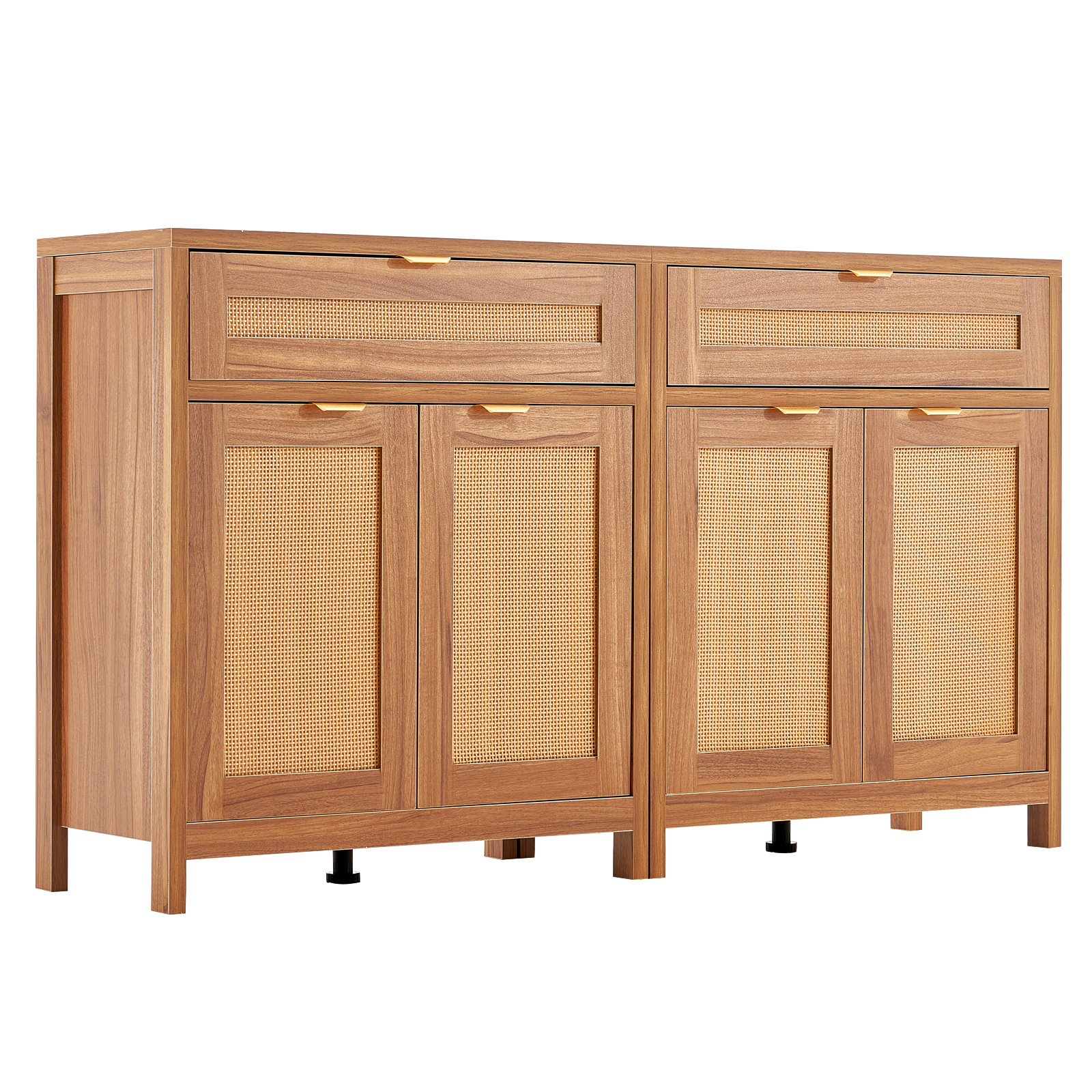 Rattan Cabinet with 4/2 Magnetic Doors 2/3 Drawers Adjustable Shelves Natural - Picture 59 of 86