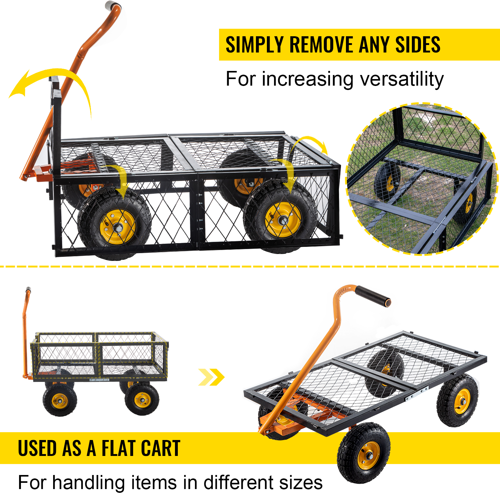 VEVOR Heavy-Duty Steel Garden Cart, 1100 LBS Capacity Garden Utility ...