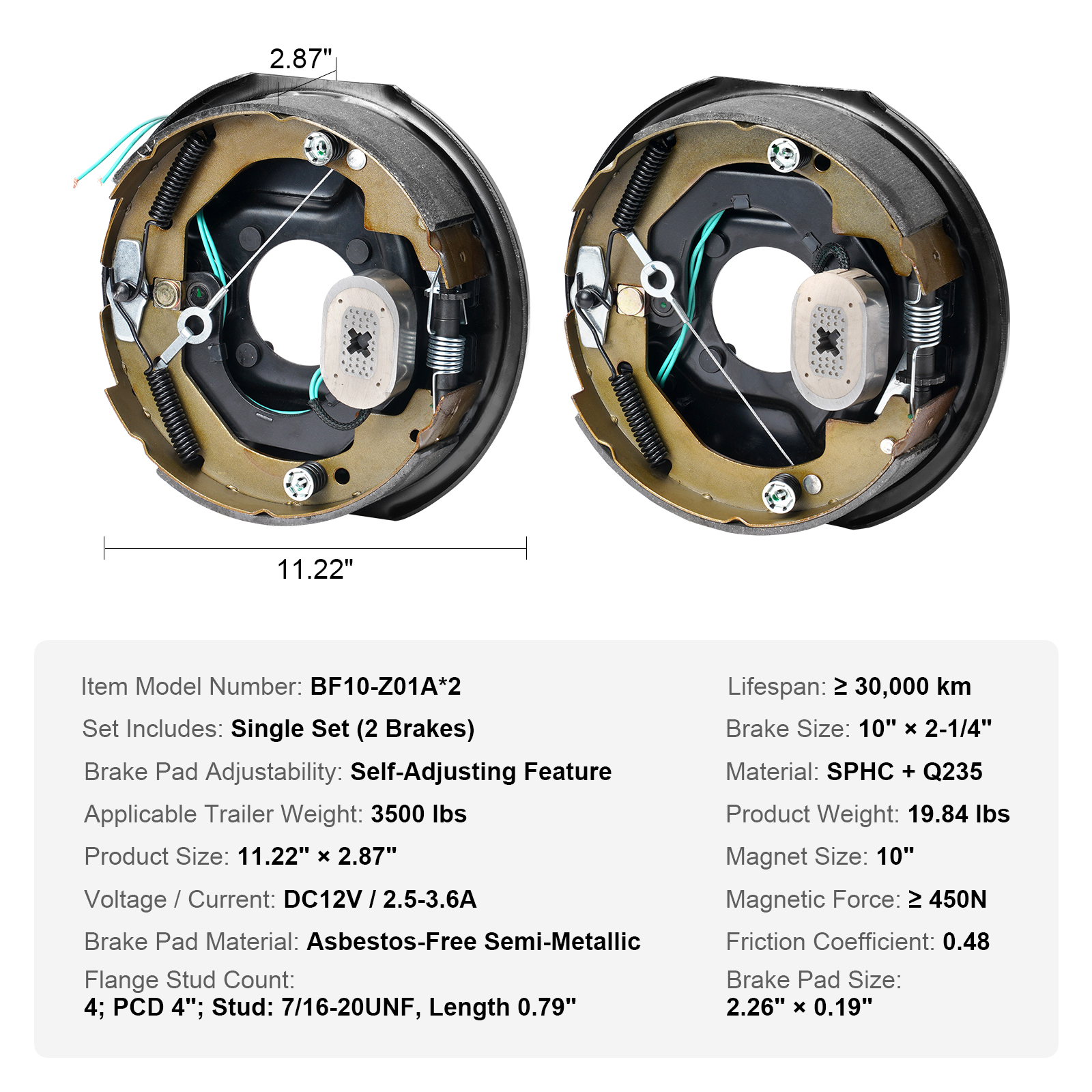 Dexter 3500 Lb Axle Brake Kit 4Pcs 10" X 2-1/4" Electric Trailer Brake Assemblies For 3,500lbs, Left And Right In Trailer Electric Brake Kit - Foto 5