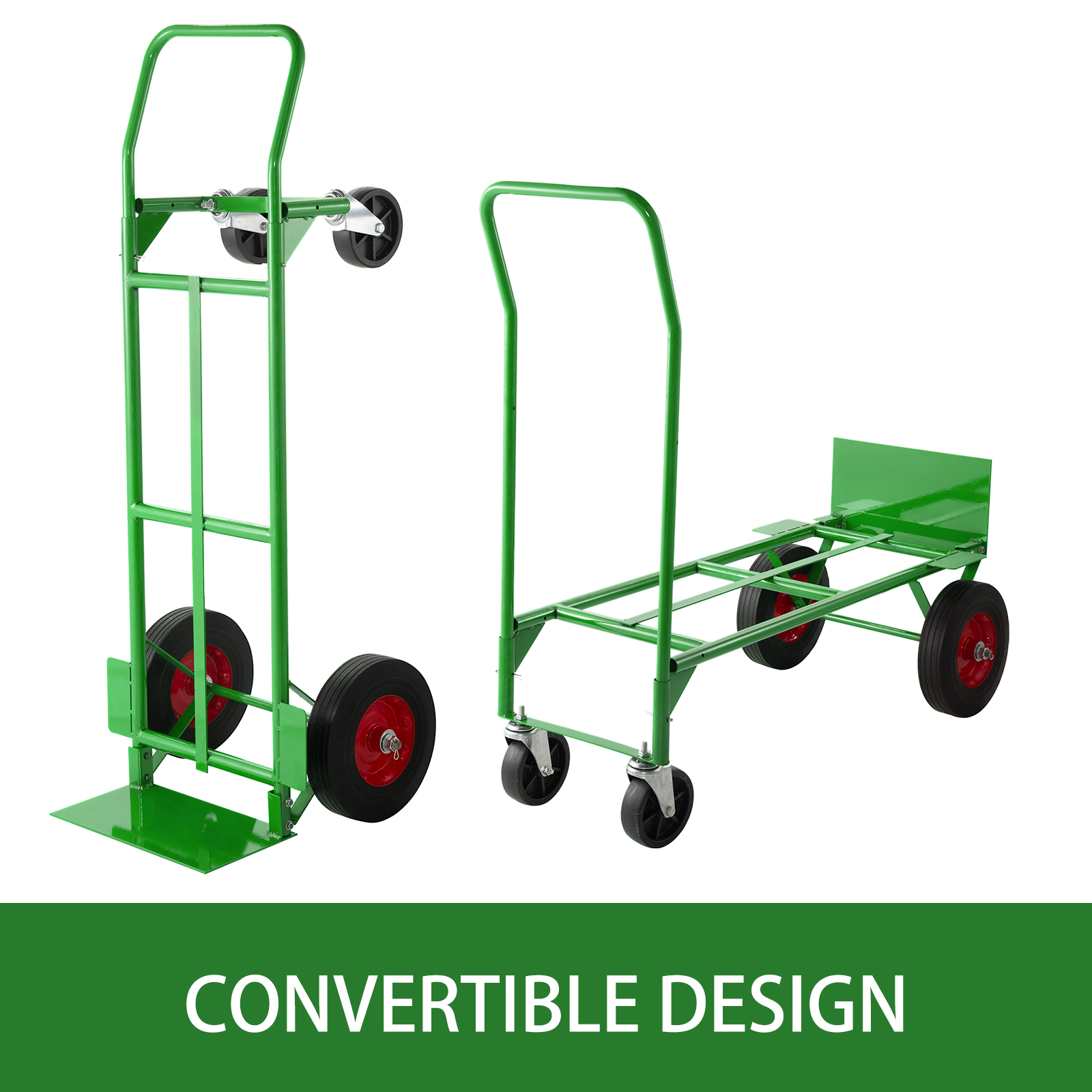 BestEquip Convertible Hand Truck 200lb/300lb Capacity Convertible Dolly with 10 Inch Solid Caster and 5 Inch Swivel Casters Dolly Cart 2 Wheels Dolly and 4 Wheels Cart for Handling Equipment in Green 