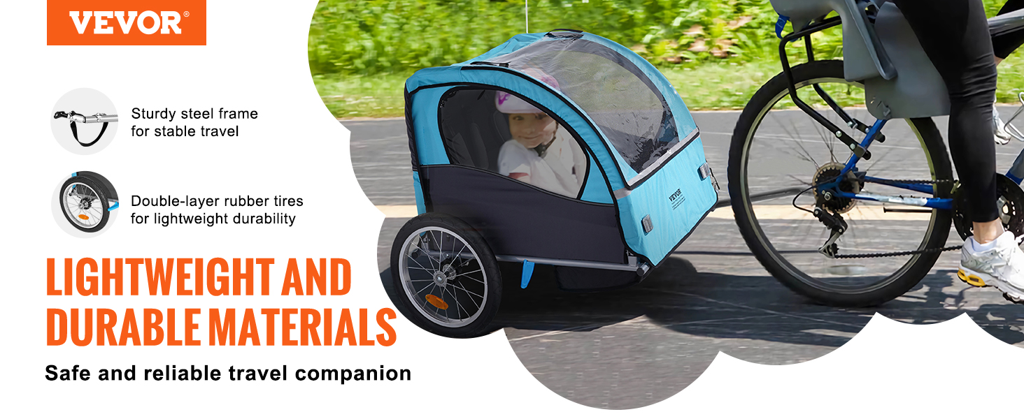 VEVOR Bike Trailer for Toddlers, Kids, Double Seat, 110 lbs Load