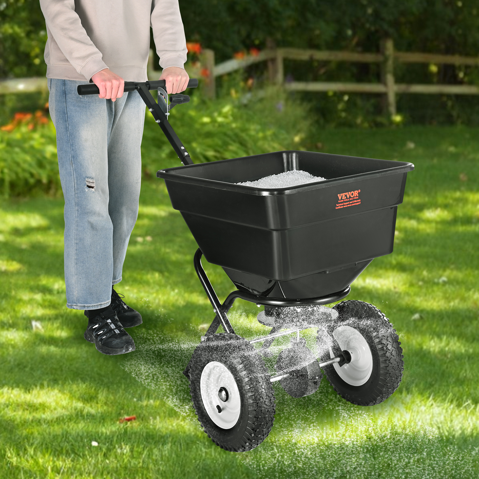 VEVOR 100/25lbs 10/12/8in Broadcast Spreader Tow Behind Poly Drop Spreader - Picture 22 of 38