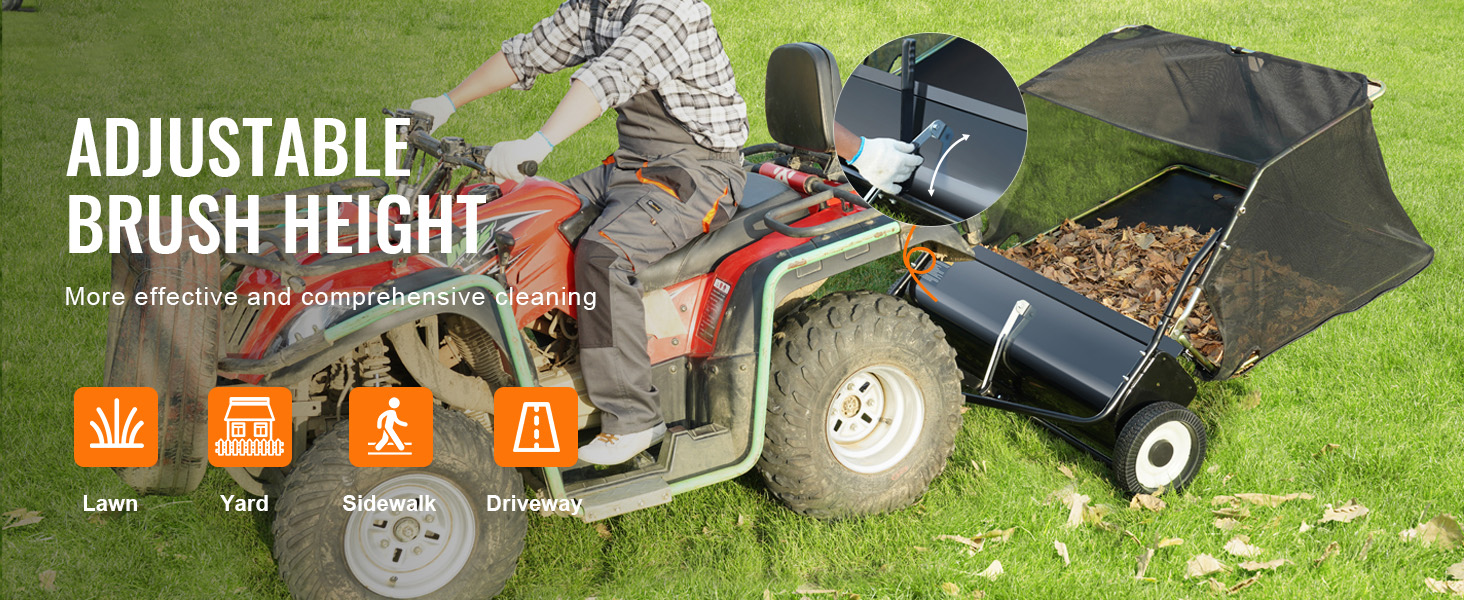 VEVOR Tow Lawn Sweeper 44, Pull Behind Lawn Sweeper, 25
