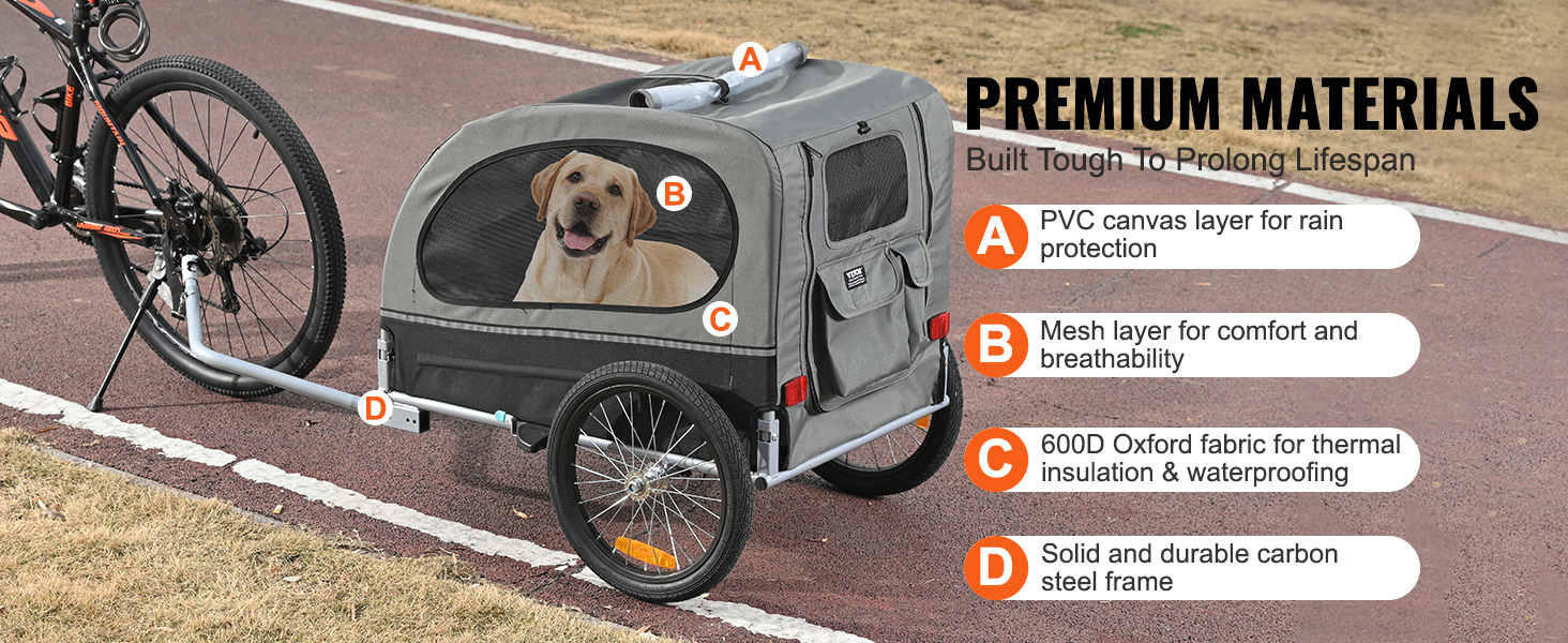 VEVOR Dog Bike Trailer, Supports up to 88 lbs, Pet Cart Bicycle Carrier,  Easy Folding Frame with Quick Release Wheels, Universal Bicycle Coupler,  Reflectors, Flag, Collapsible to Store, Black/Gray