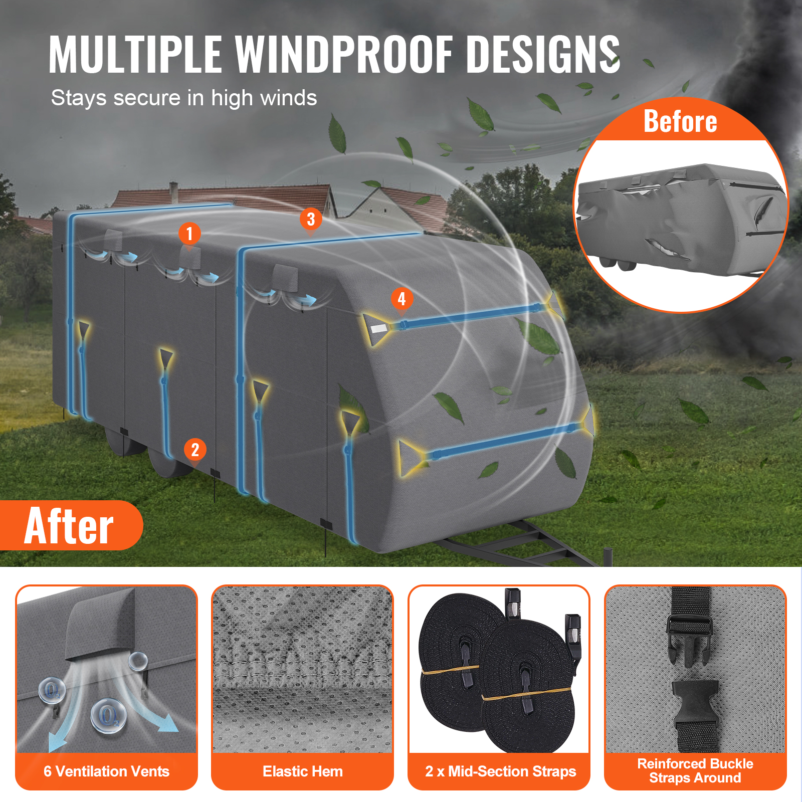 Travel Trailer RV Covers ClassA 18-40ft Motorhome Cover 4-Ply Nonwoven/Oxford - Picture 42 of 122