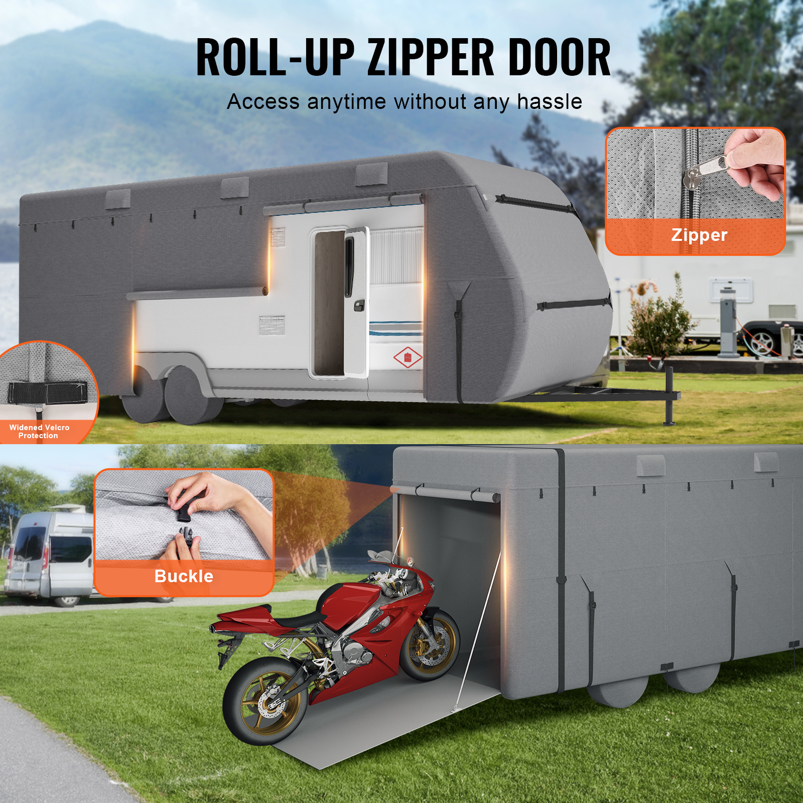 Travel Trailer RV Covers ClassA 18-40ft Motorhome Cover 4-Ply Nonwoven/Oxford - Picture 7 of 122