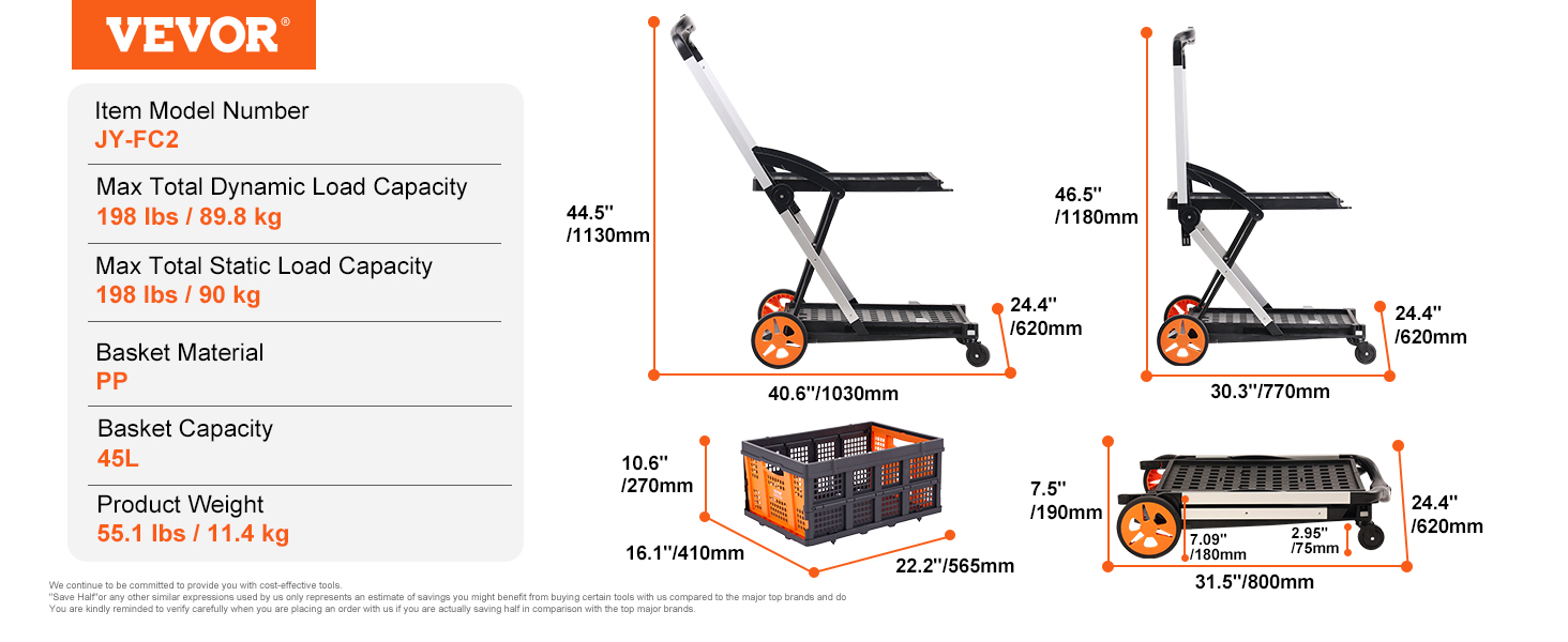 Multi use functional collapsible cart,198 lbs,storage crate