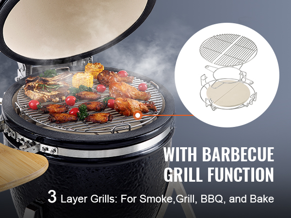 VEVOR 18" Ceramic Barbecue Grill Smoker Portable Round Outdoor Grill ...