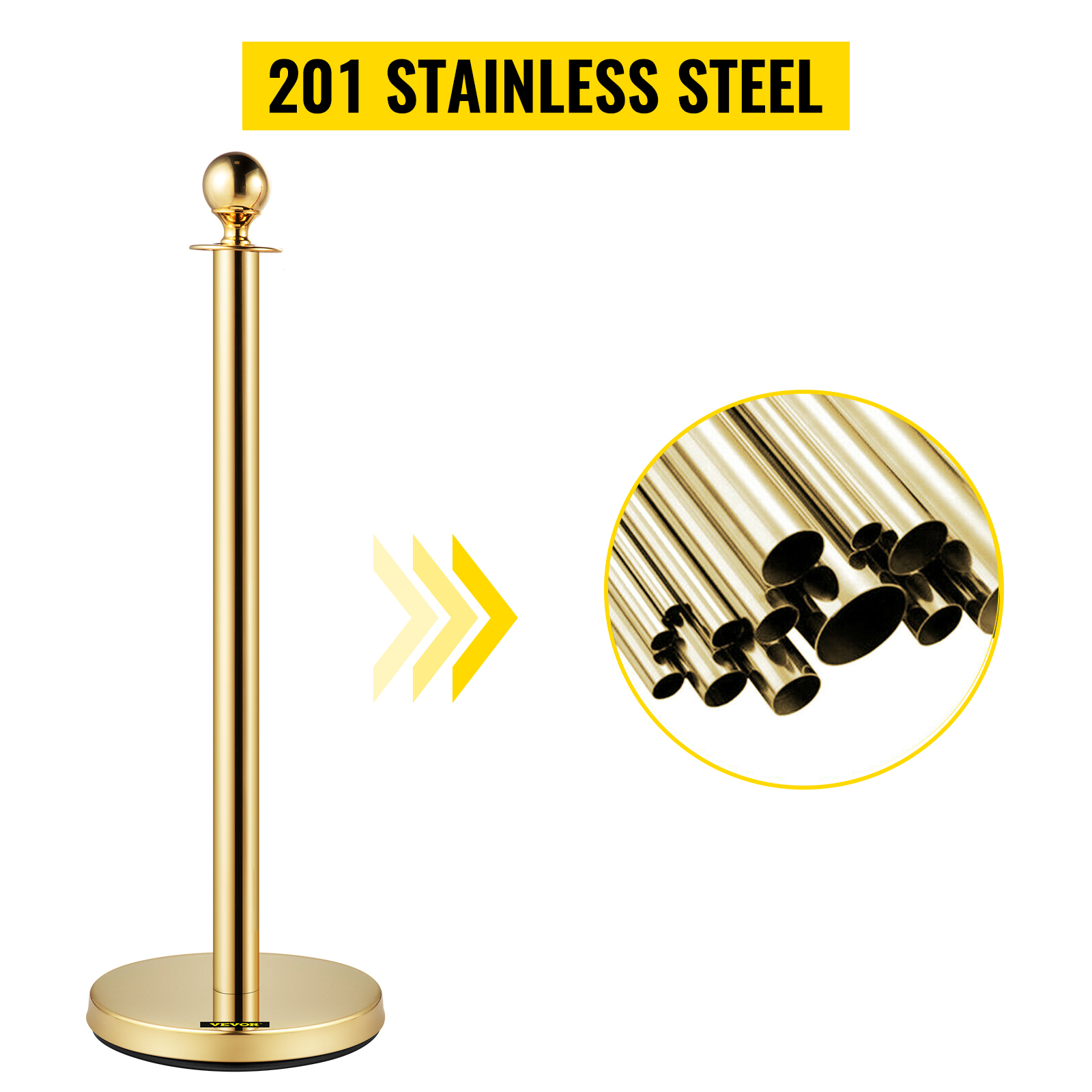 VEVOR Velvet Ropes and Posts, 5 ft/1.5 m Red Rope, Stainless Steel Gold Stanchion with Ball Top, Red Crowd Control Barrier Used for Theaters, Party, Wedding, Exhibition, Ticket Offices 4 packSets