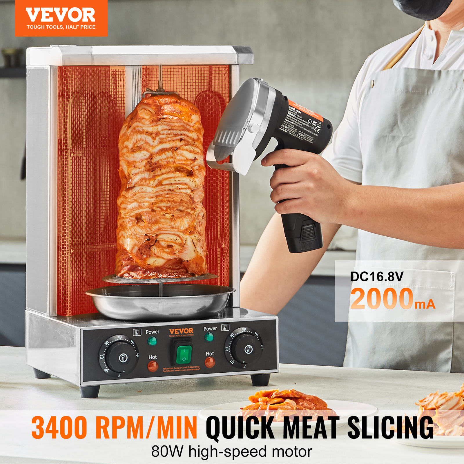 VEVOR Kebab Slicer Electric Shawarma Knife Turkish Doner with 2 Blades - Picture 40 of 50