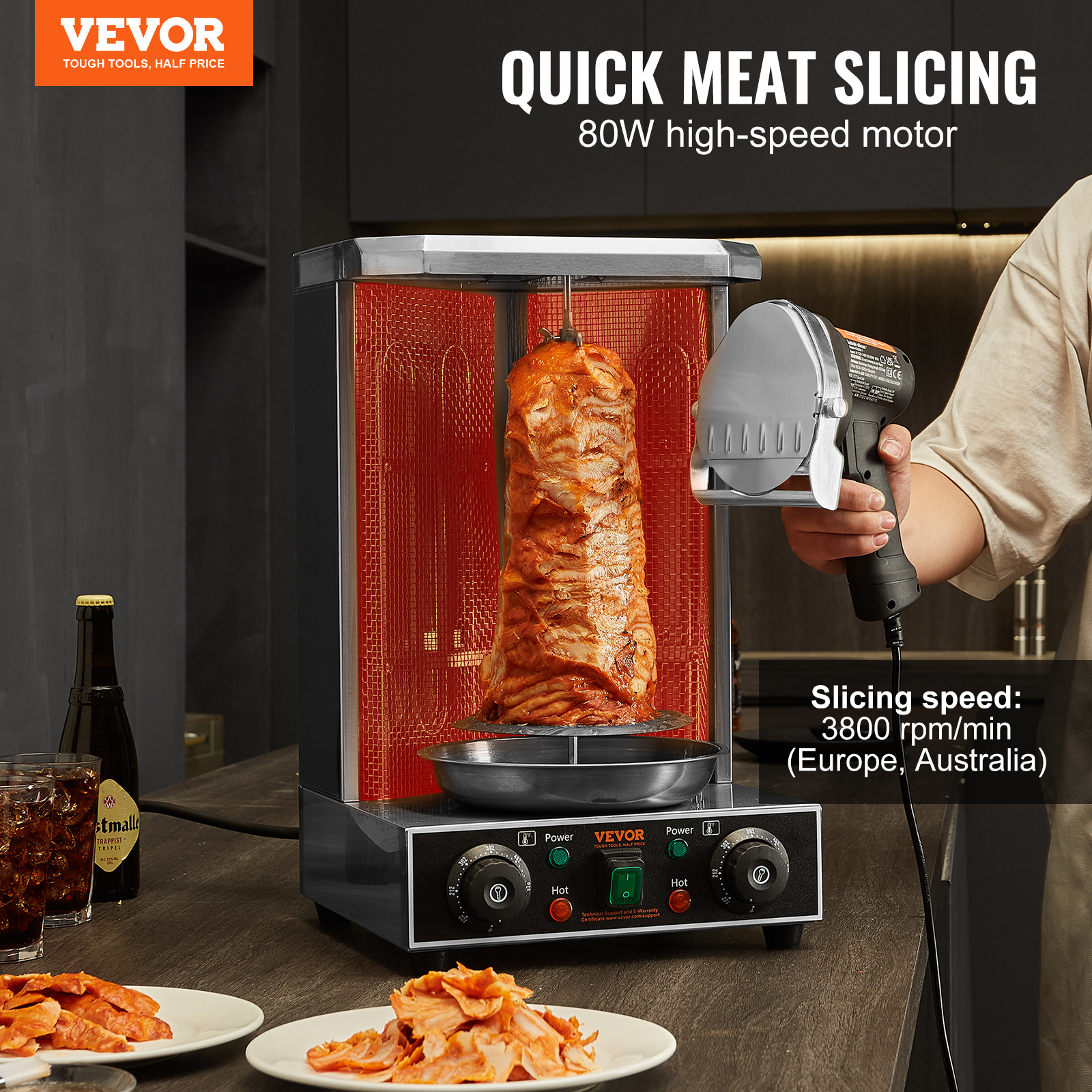 VEVOR Kebab Slicer Electric Shawarma Knife Turkish Doner with 2 Blades - Picture 28 of 50