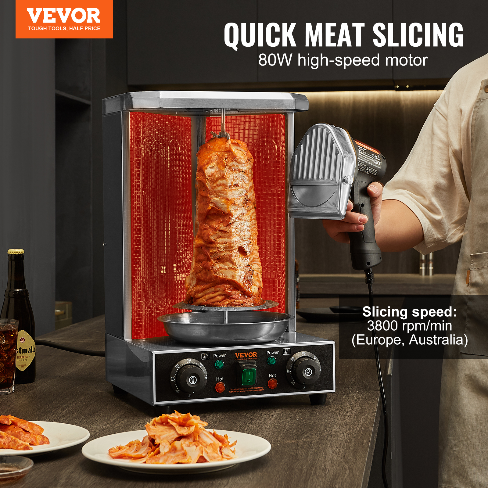 VEVOR Kebab Slicer Electric Shawarma Knife Turkish Doner with 2 Blades - Picture 4 of 50