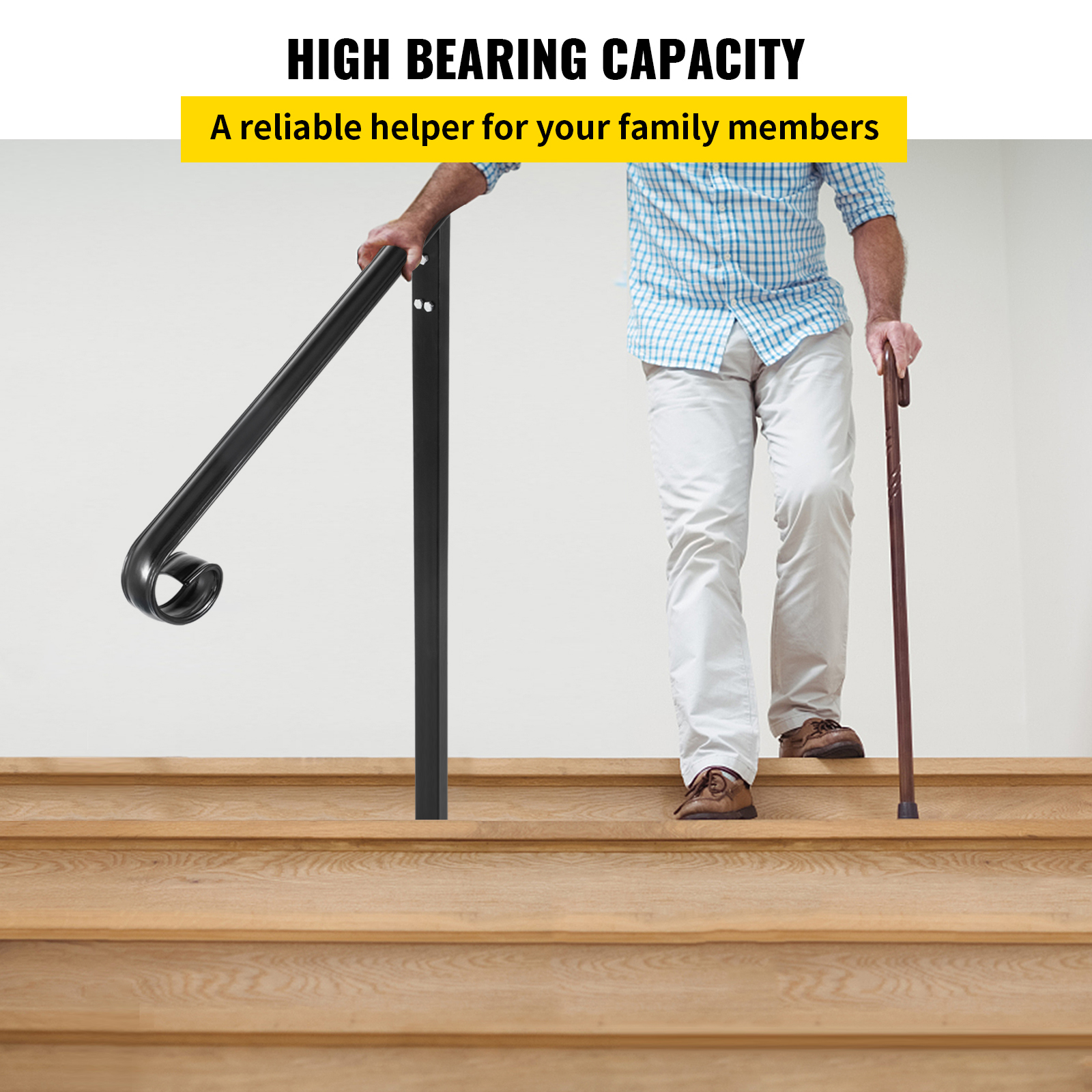 VEVOR Stair Handrail 1-3 Steps Railing Step Hand Rail Steel/ Metal for Porch - Picture 42 of 62