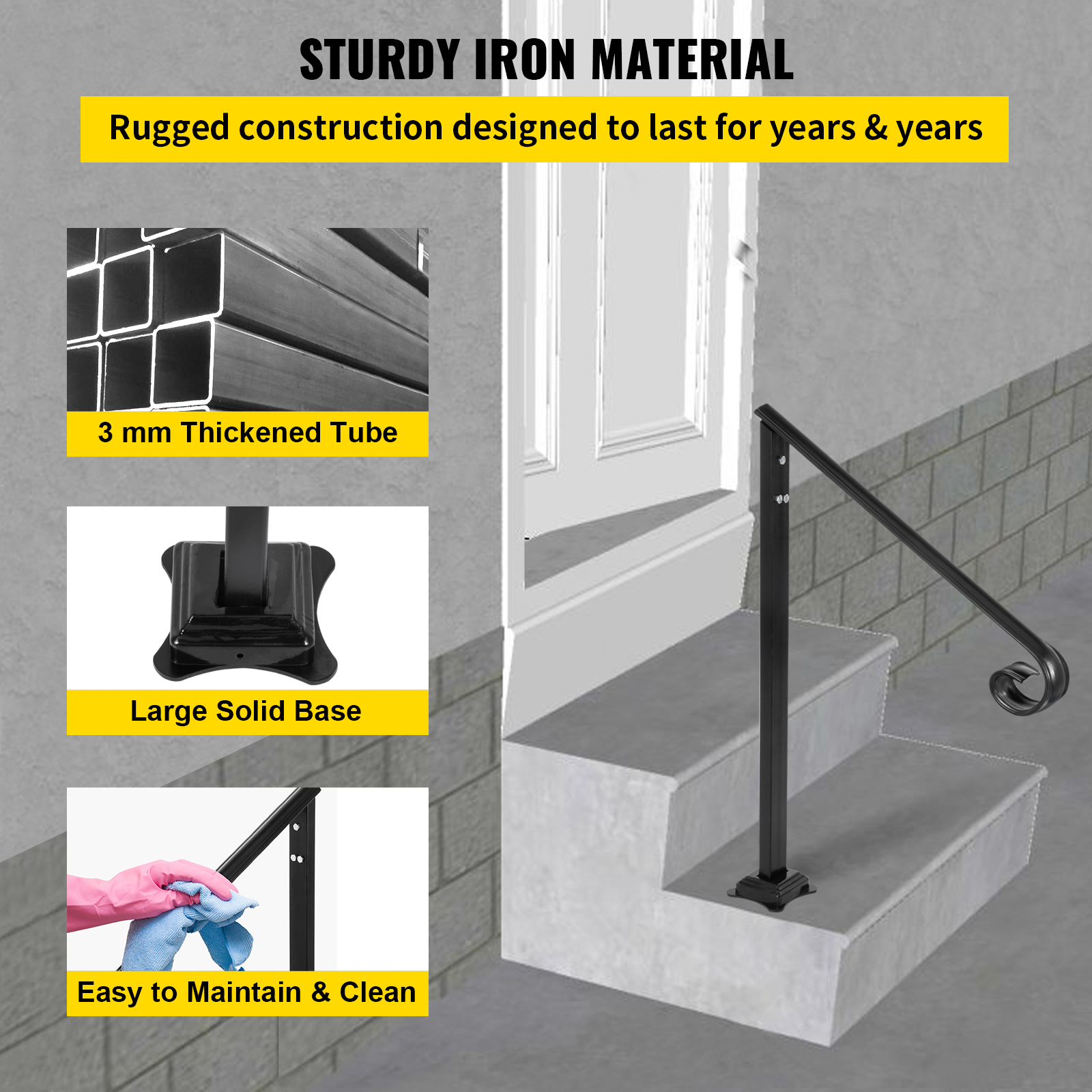 VEVOR Stair Handrail 1-3 Steps Railing Step Hand Rail Steel/ Metal for Porch - Picture 43 of 62