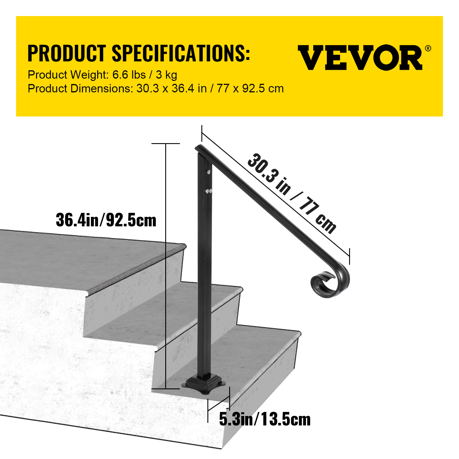 VEVOR Stair Handrail 1-3 Steps Railing Step Hand Rail Steel/ Metal for Porch - Picture 45 of 62
