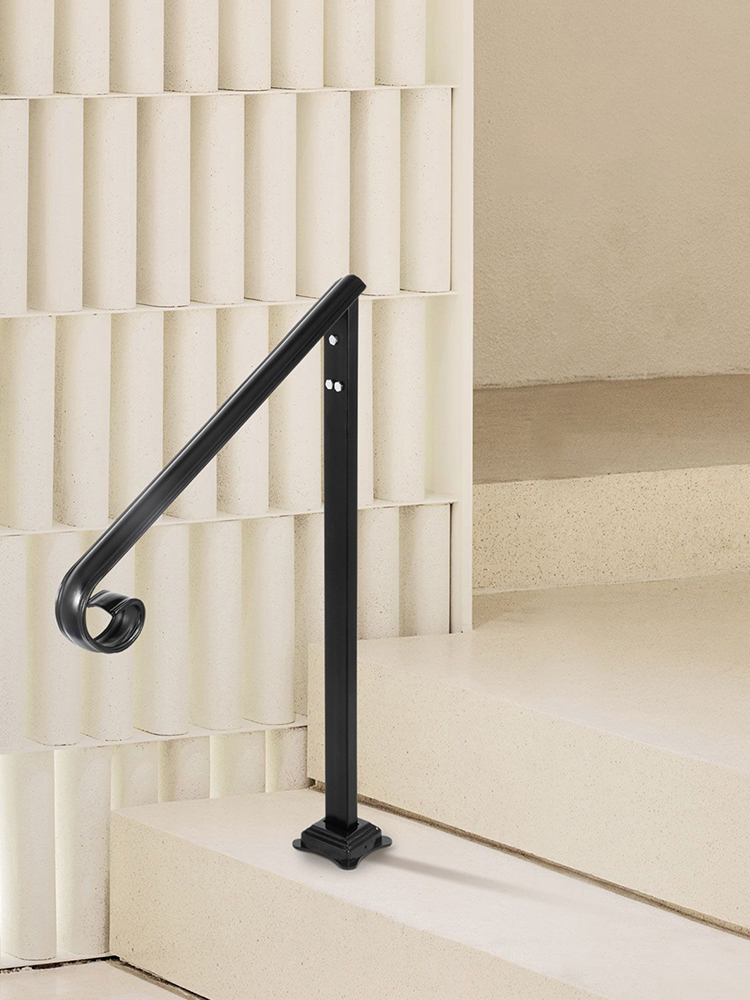 VEVOR Handrail Fits 1 or 2 Steps,Handrails Real Iron Metal Material,Real Wrought Iron Handrails & Stainless Steel Post Mounts, with Installation Kit Hand Rails for Outdoor Steps-Matte Black