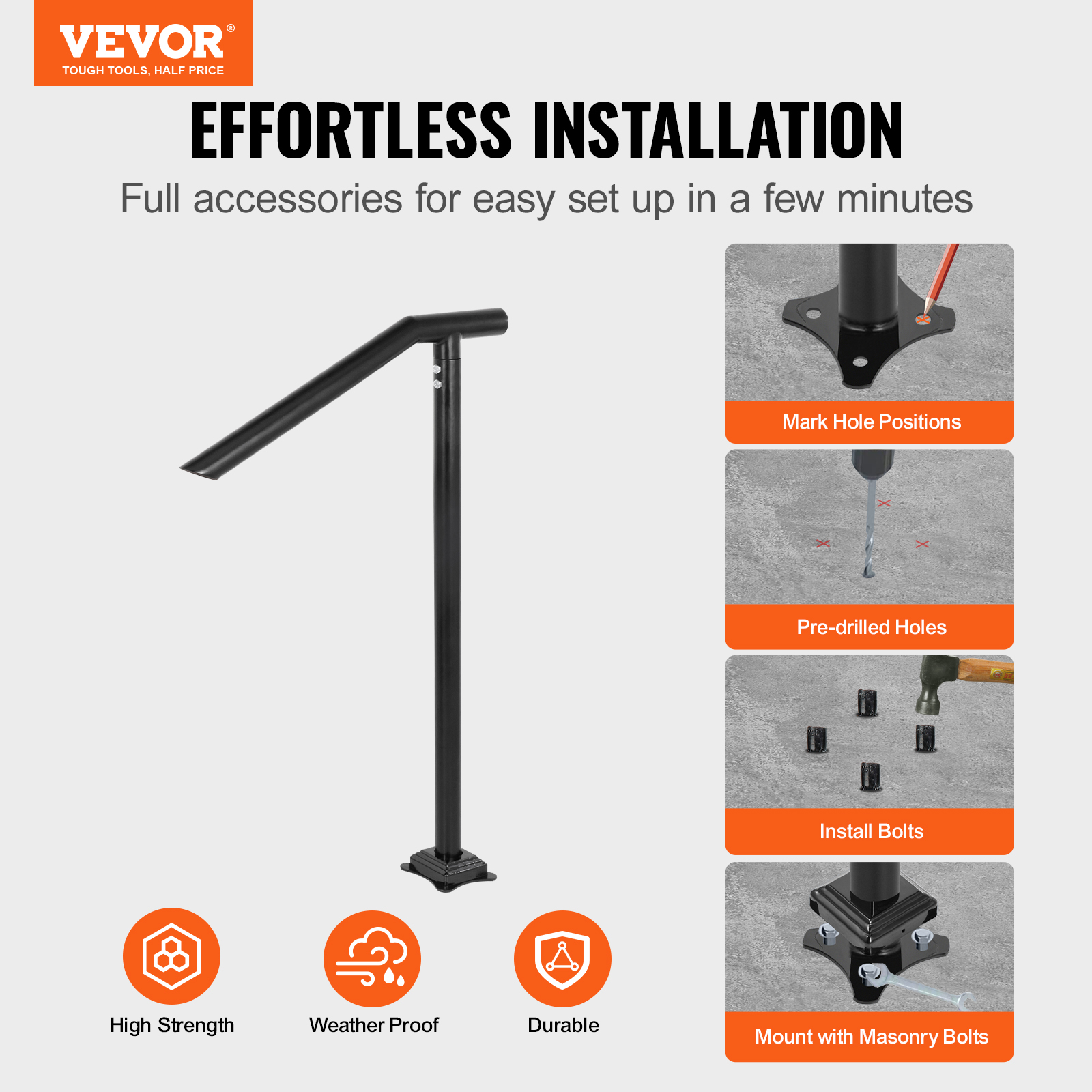 VEVOR Stair Handrail 1-3 Steps Railing Step Hand Rail Steel/ Metal for Porch - Picture 52 of 62