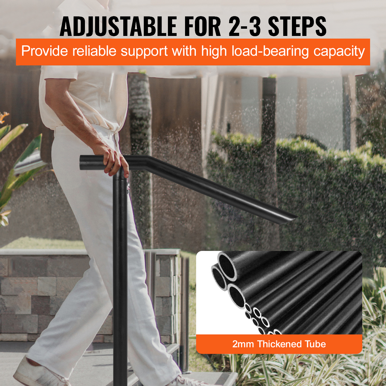 VEVOR Stair Handrail 1-3 Steps Railing Step Hand Rail Steel/ Metal for Porch - Picture 54 of 62