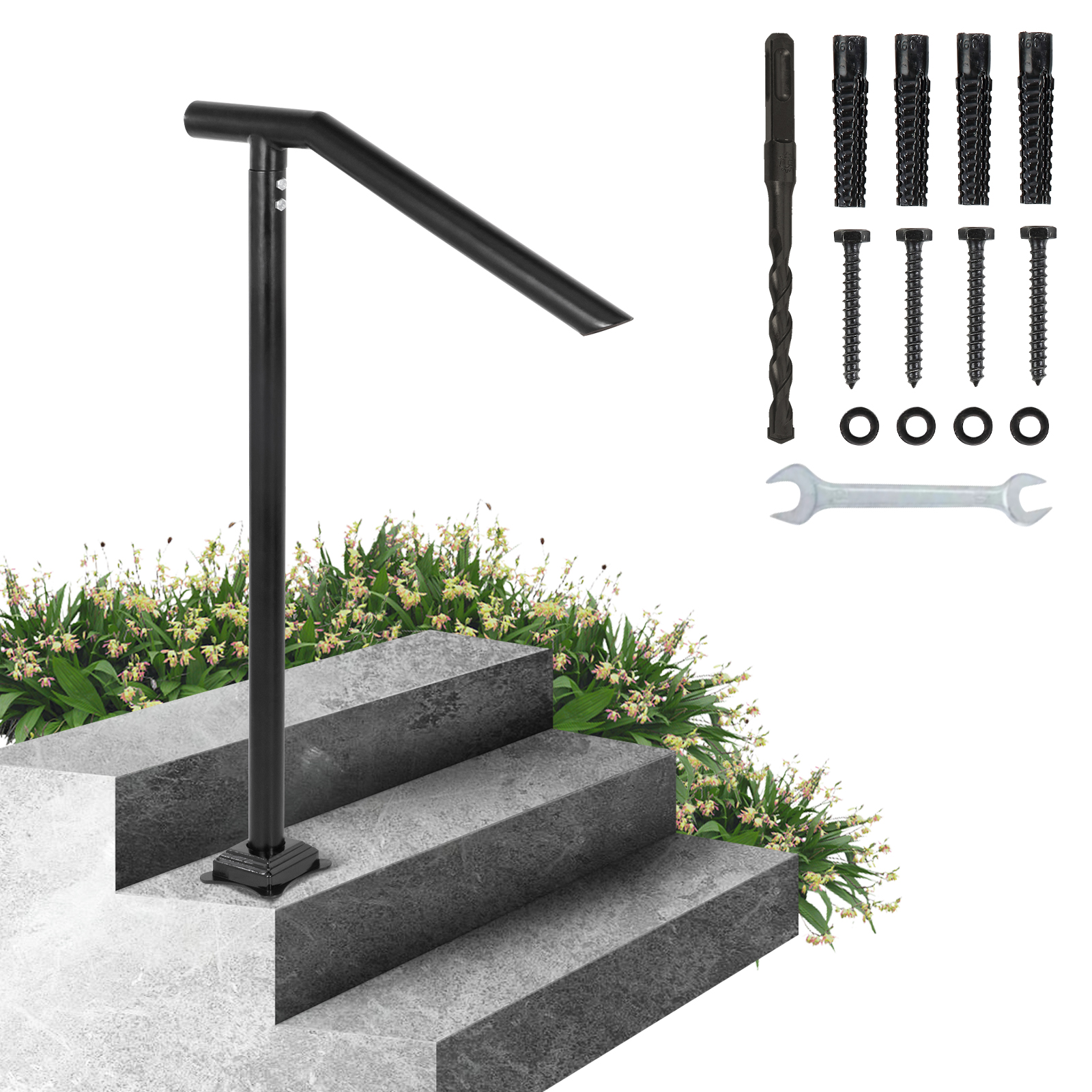 VEVOR Stair Handrail 1-3 Steps Railing Step Hand Rail Steel/ Metal for Porch - Picture 59 of 62