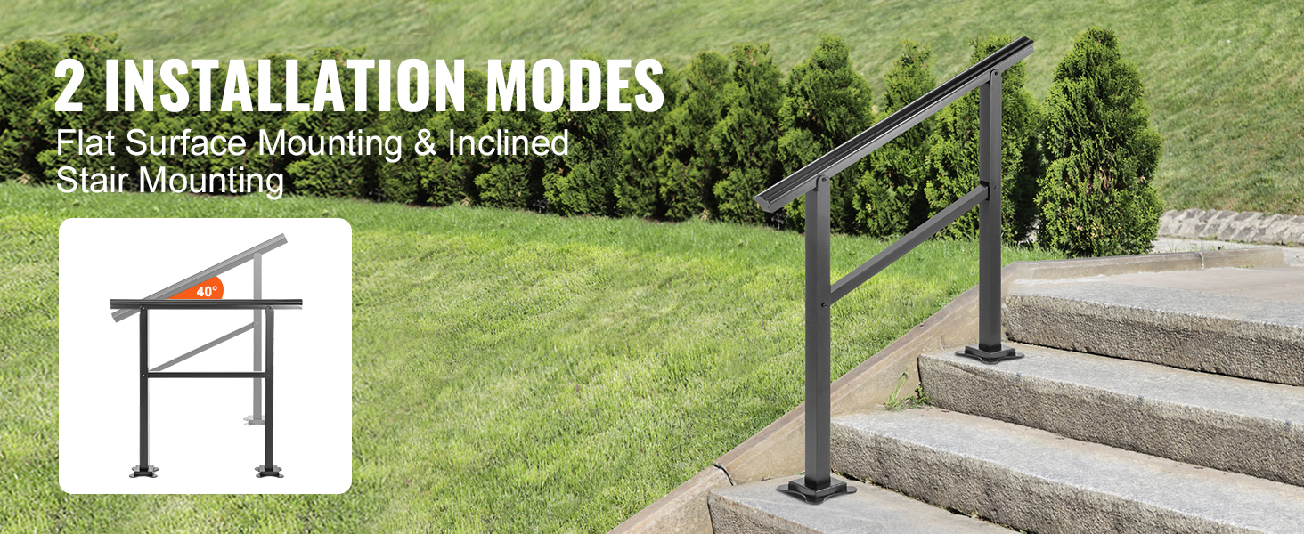 Vevor Outdoor Handrail 165lbs Load Handrail Outdoor Stairs Aluminum Stair Handrail 36 X 35 5829