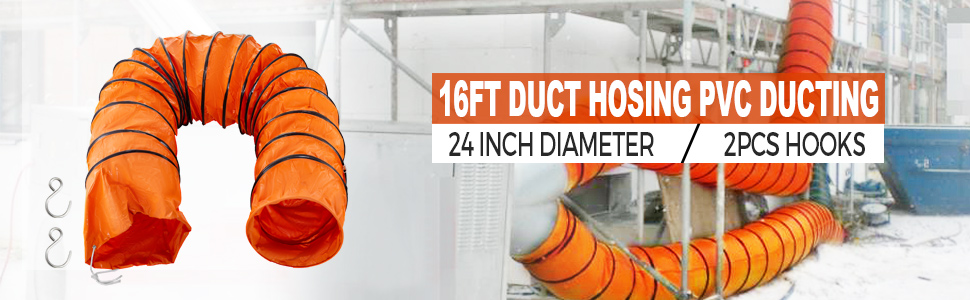 Flexible Ducting Hose PVC 16 Ft 24 Inch for Vent Exhausts in Factories Basements 