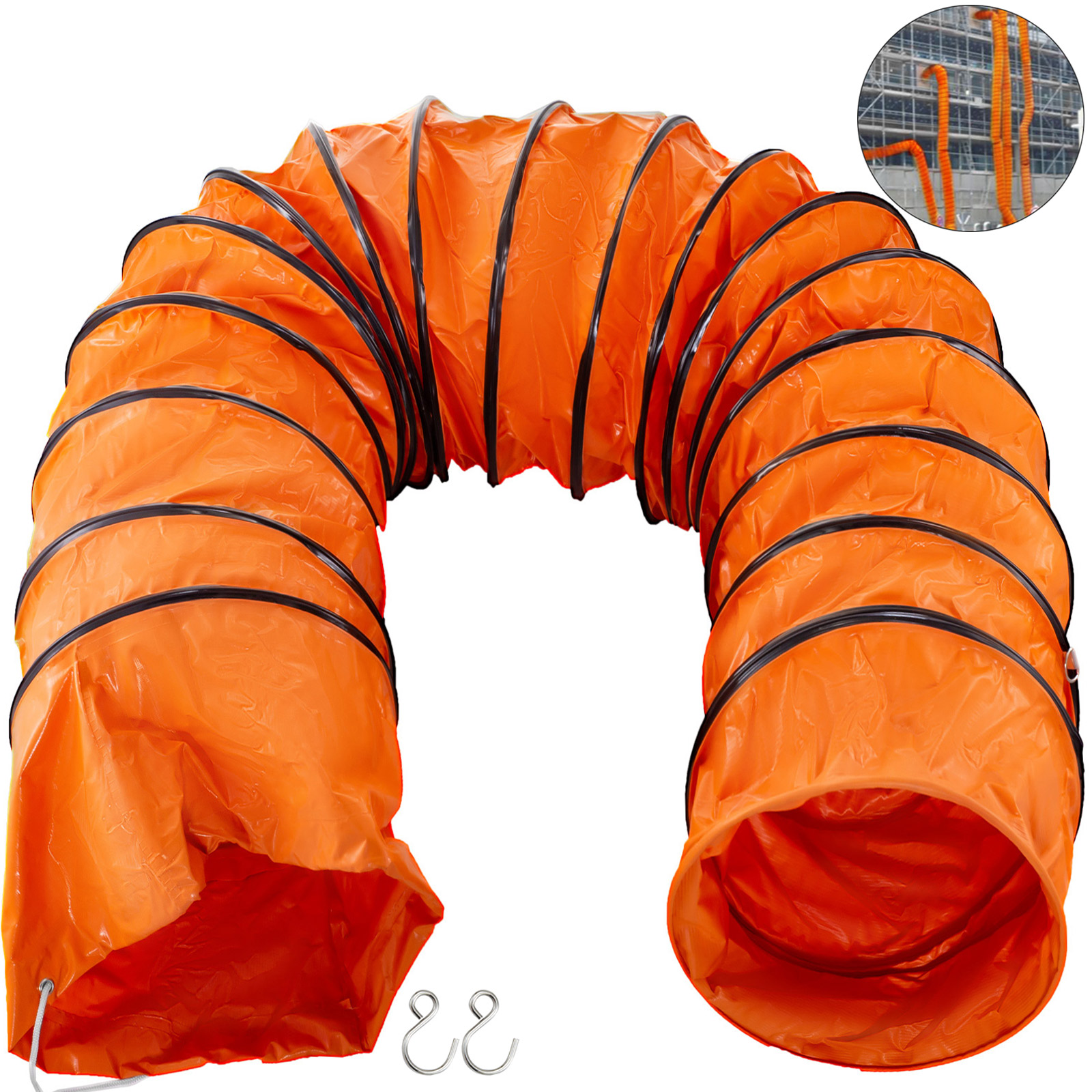 Flexible PVC Ventilation Duct Hose - 16.5ft & 33ft Lengths, 8-24 Inch Diameters, With Steel Wire & Clamps