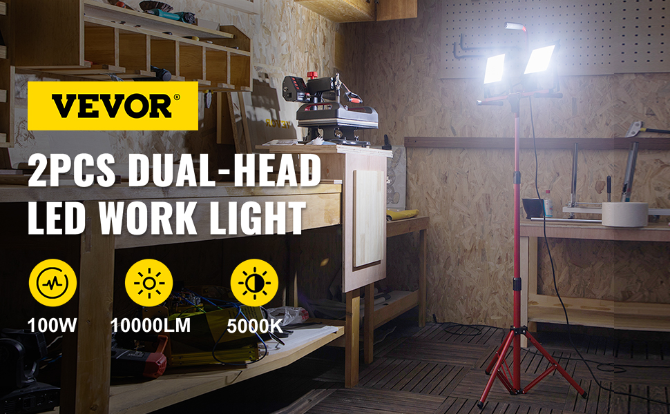 100 W 10,000 lm LED Dual-Head Work Light with Stand 