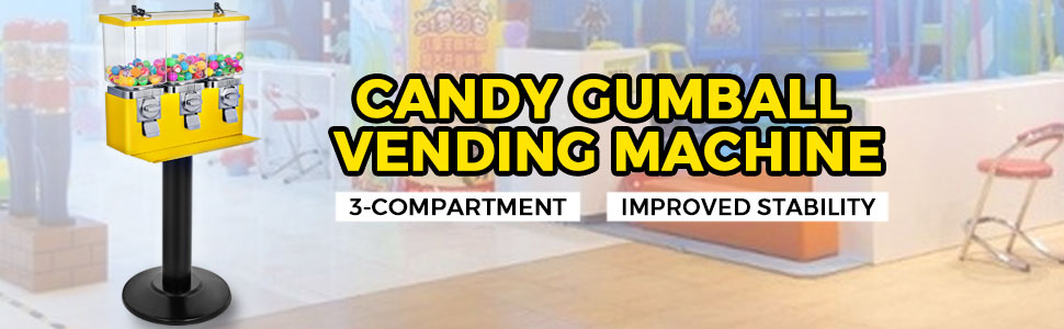 VEVOR Triple Head Candy Vending Machine, 1-inch Gumball Vending Machine, Commercial Gumball Vending Machine with Stand and Adjustable Candy Outlet Size, Candy Vending Machine for Home, Gaming Stores